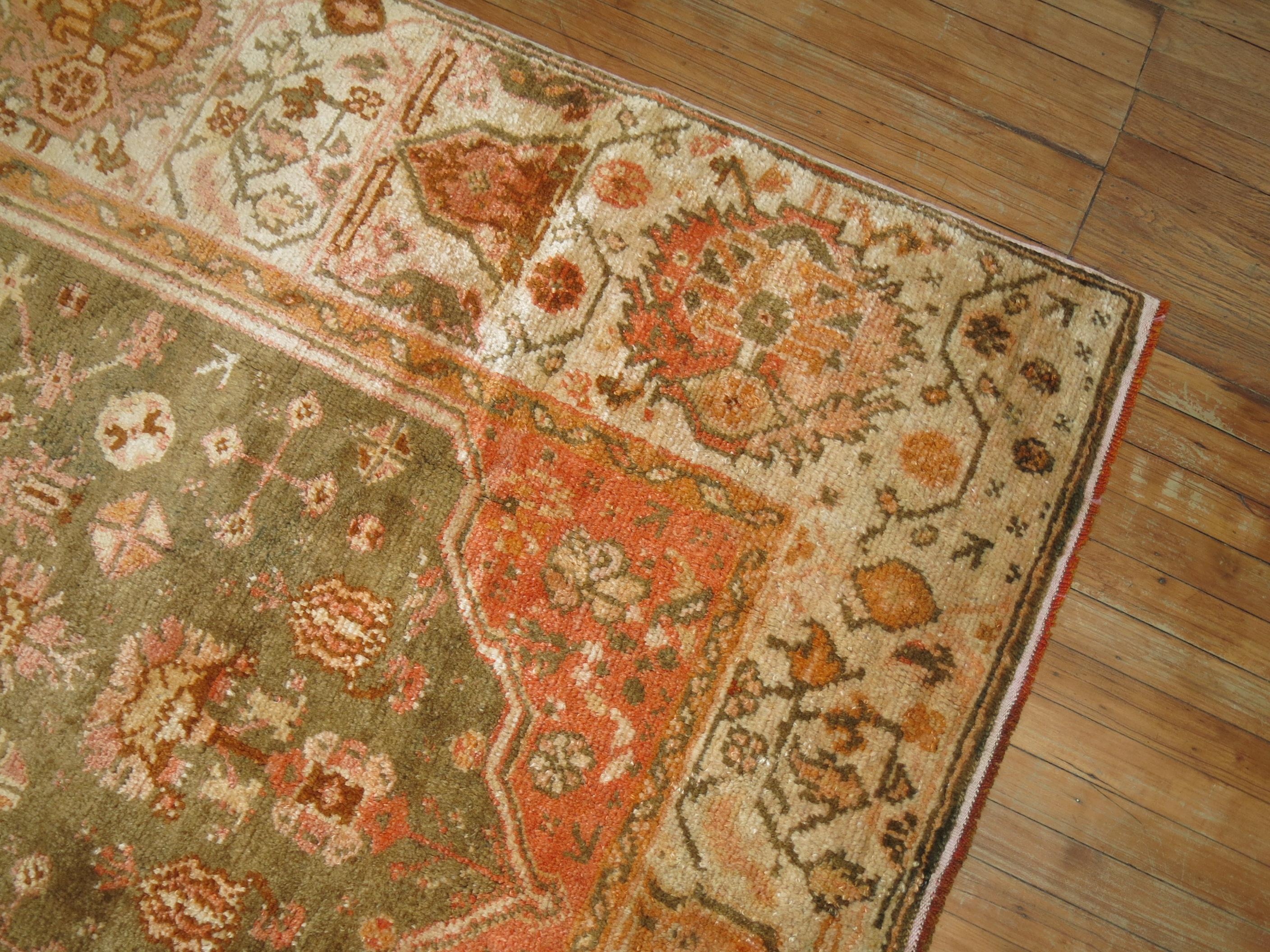 Hand-Woven Zabihi Collection Antique Angora Oushak Rug For Sale