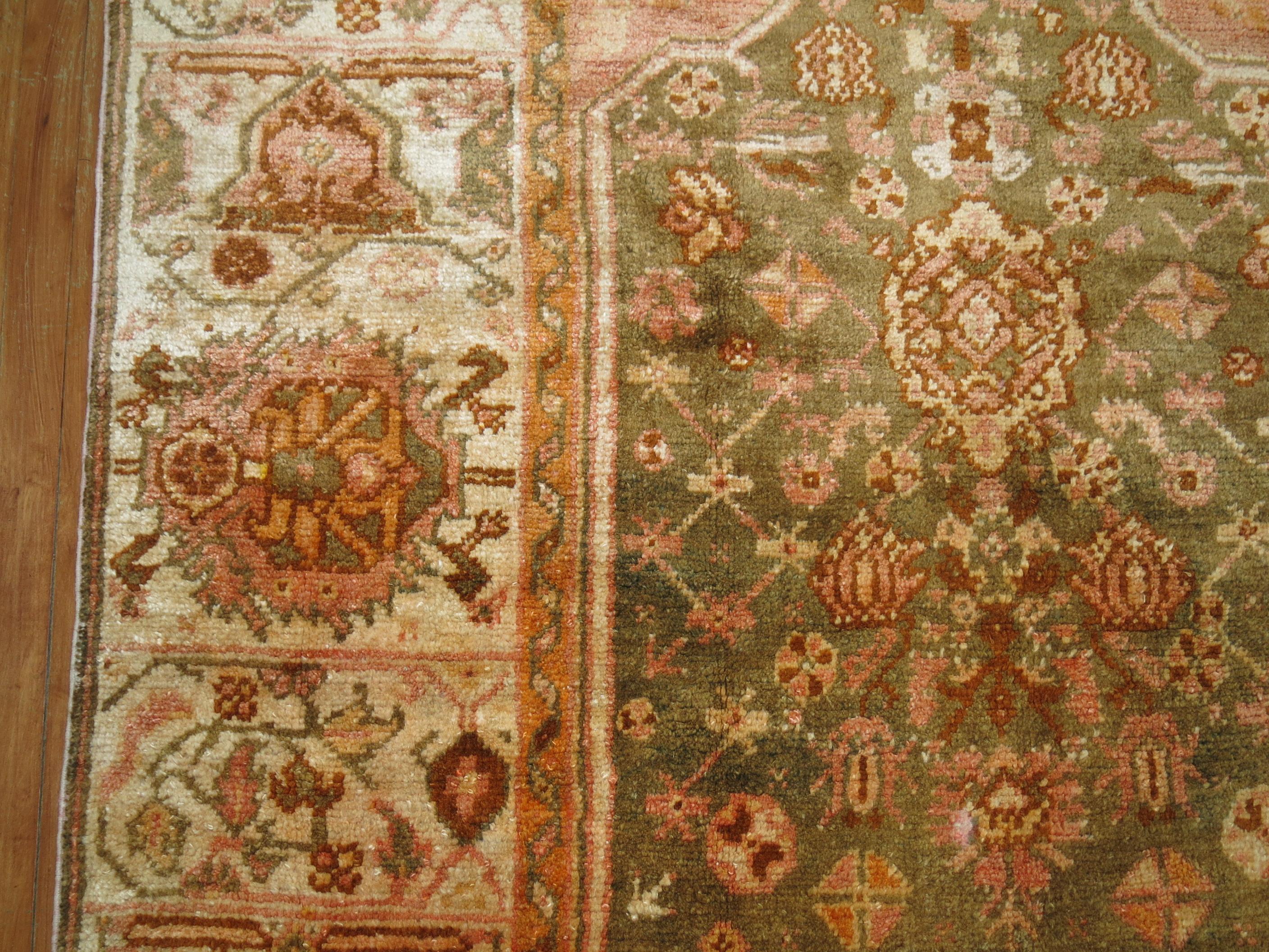 Wool Zabihi Collection Antique Angora Oushak Rug For Sale