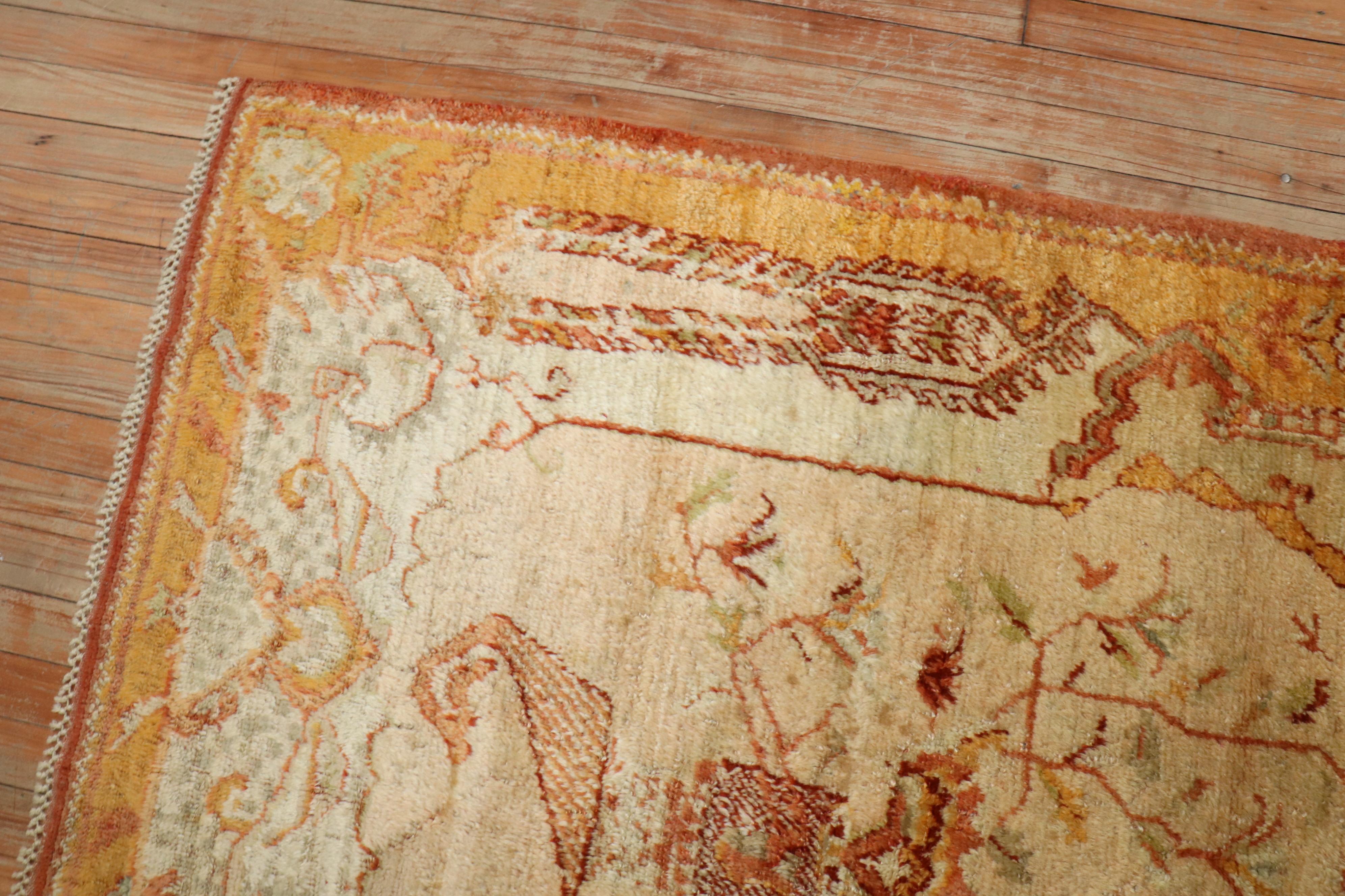 Wool Zabihi Collection Antique Angora Oushak Rug For Sale