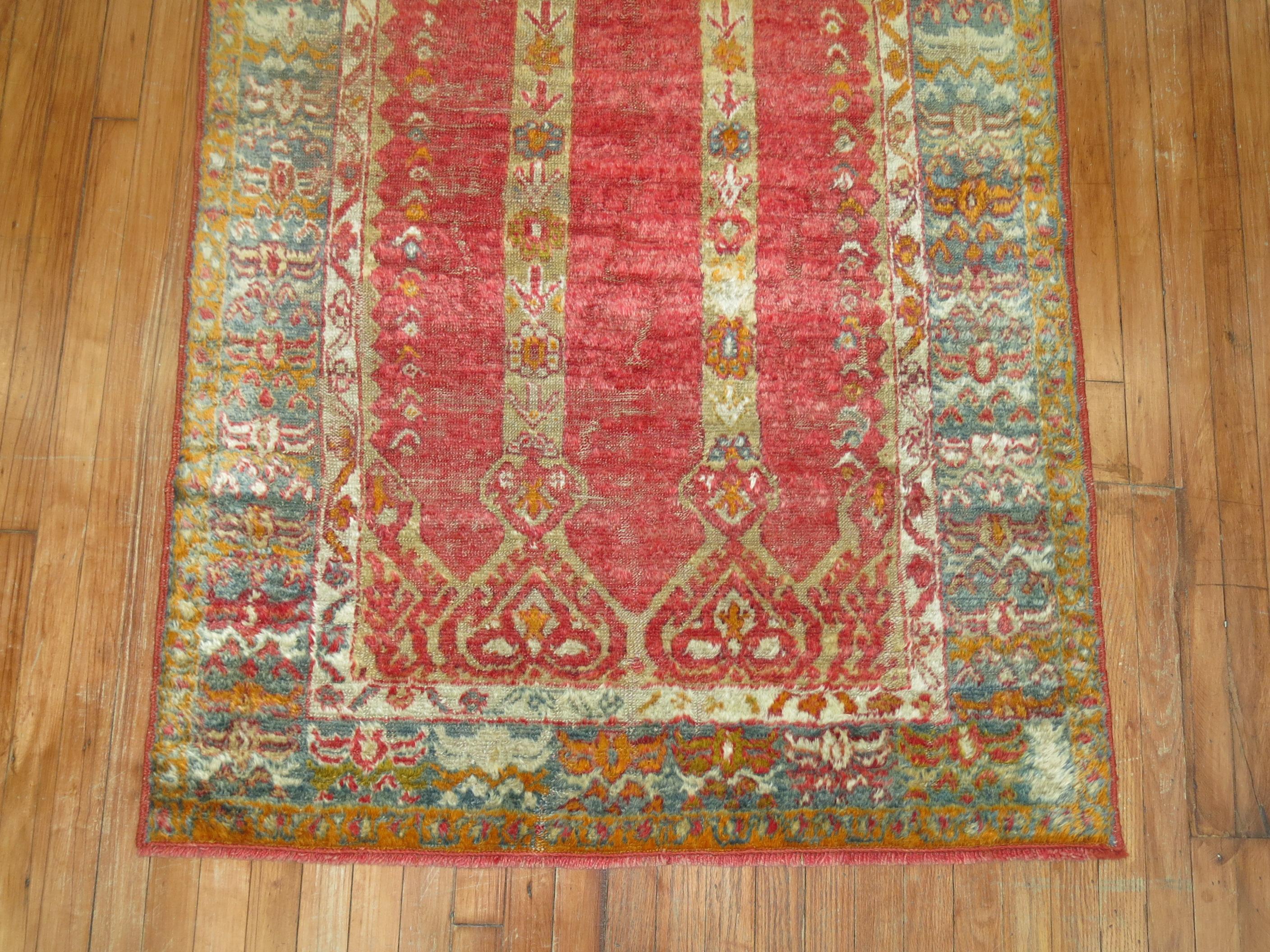 Prairie School Tappeto Zabihi Collection Antique Angora Oushak Scroll Prayer in vendita