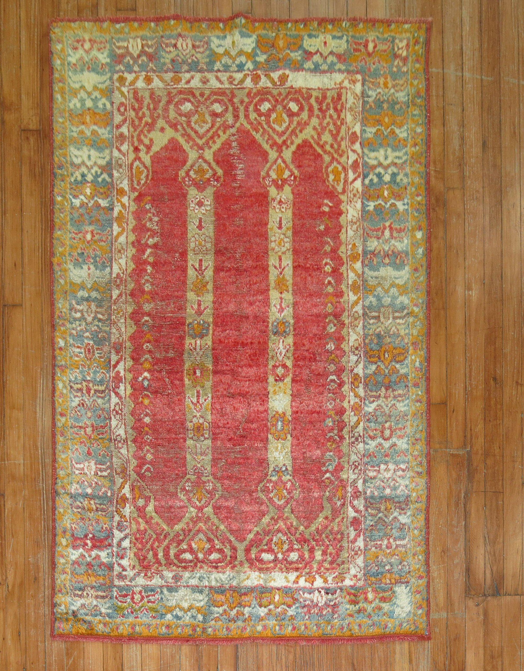 Turco Tappeto Zabihi Collection Antique Angora Oushak Scroll Prayer in vendita