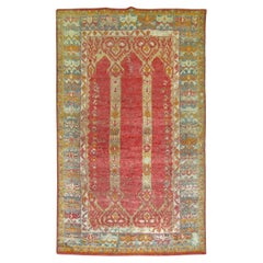 Colección Zabihi Alfombra de oración de angora antigua con volutas de Oushak