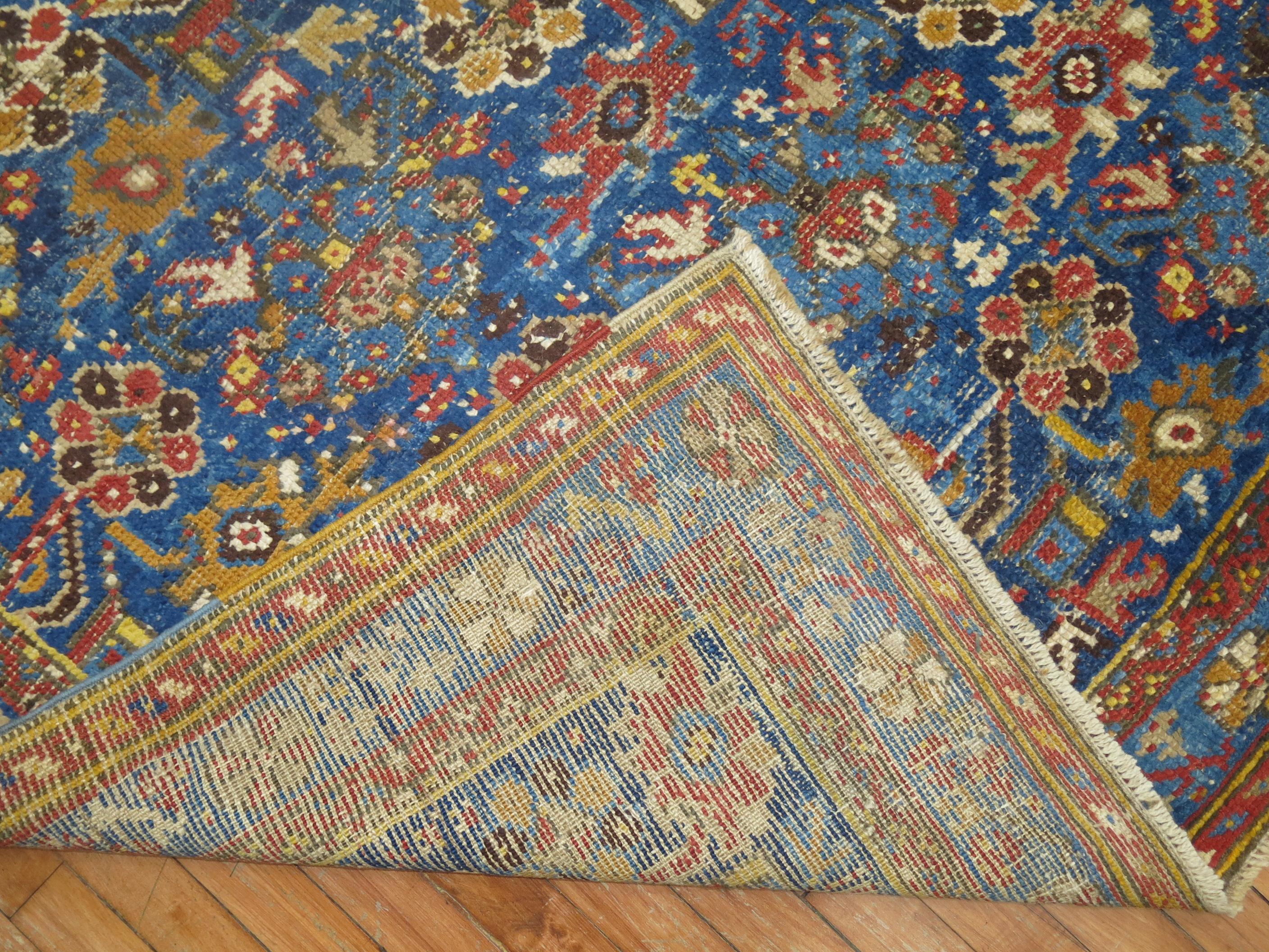 Turkish Zabihi Collection Antique Blue 19th Century Oushak Rug For Sale
