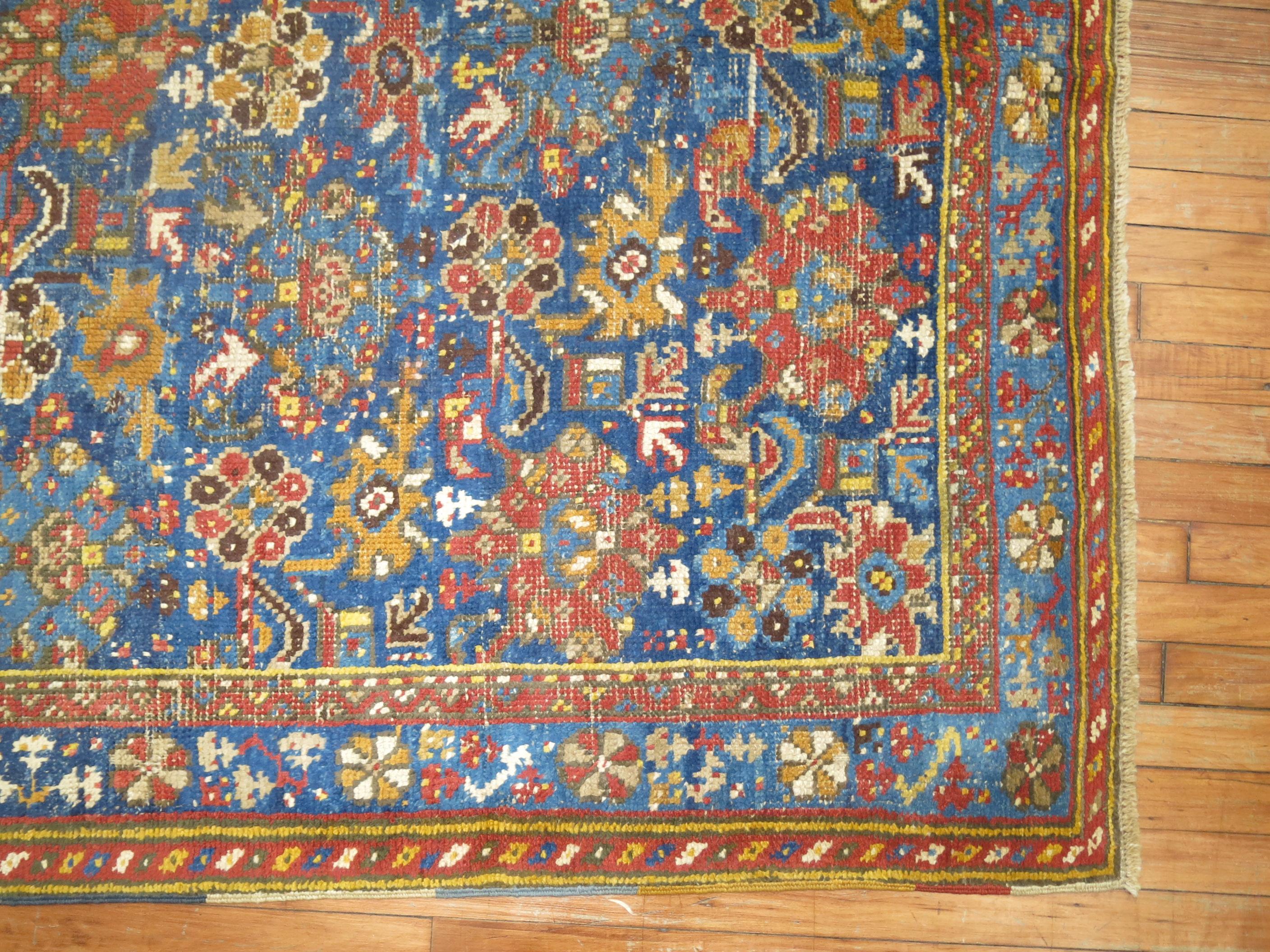 Hand-Woven Zabihi Collection Antique Blue 19th Century Oushak Rug For Sale