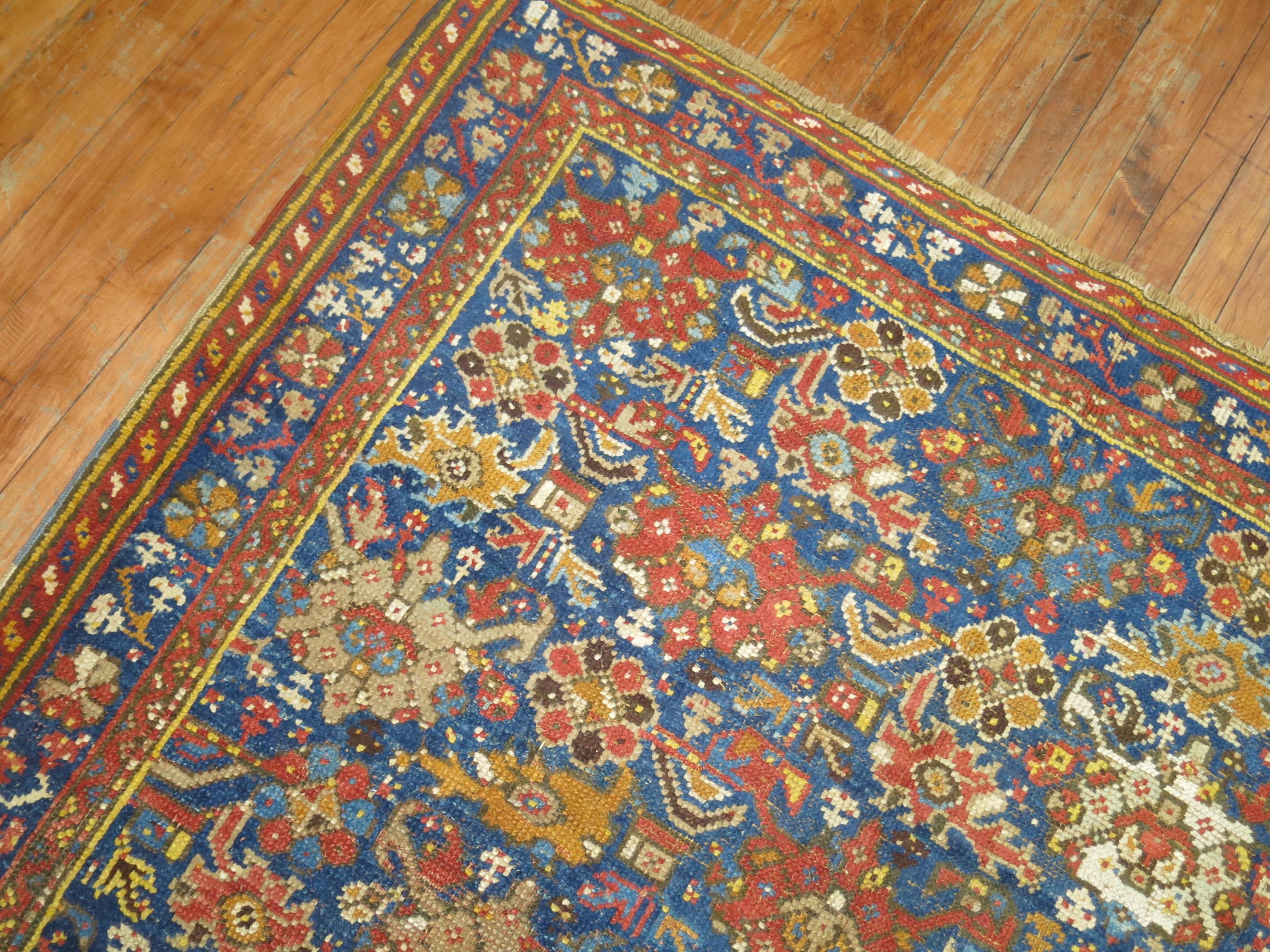 Wool Zabihi Collection Antique Blue 19th Century Oushak Rug For Sale