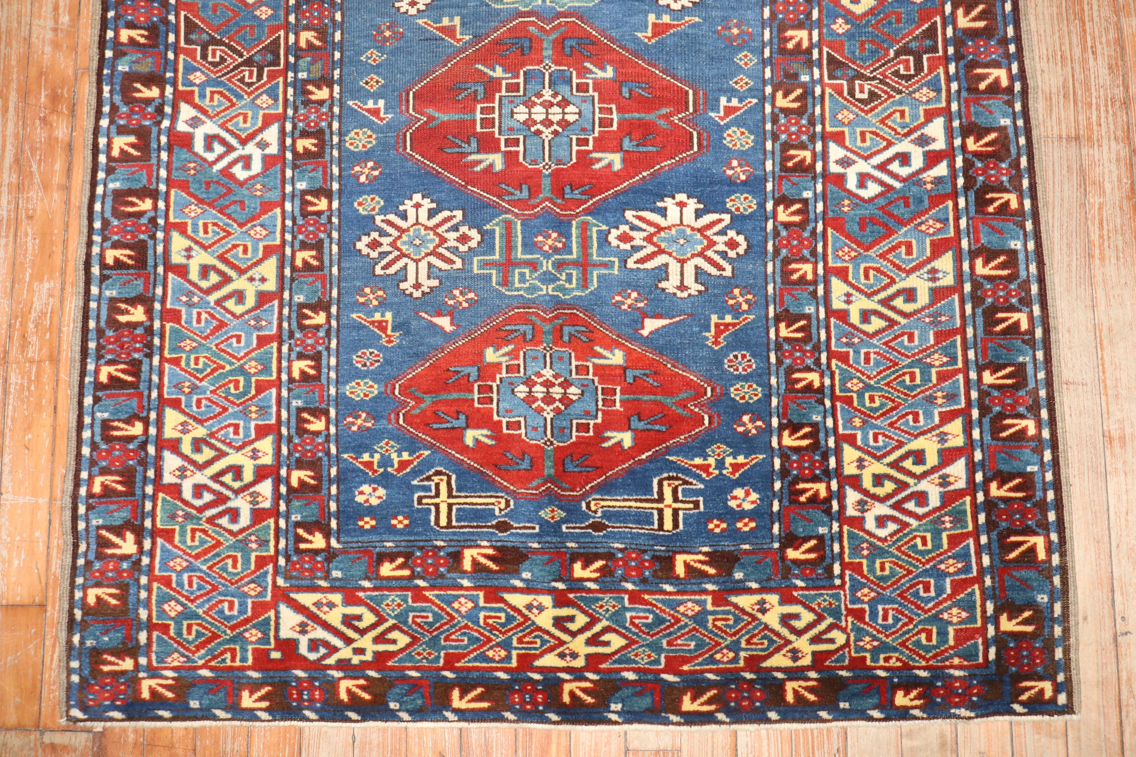 Kazak Zabihi Collection Antique Blue Caucasian Shirvan Rug For Sale