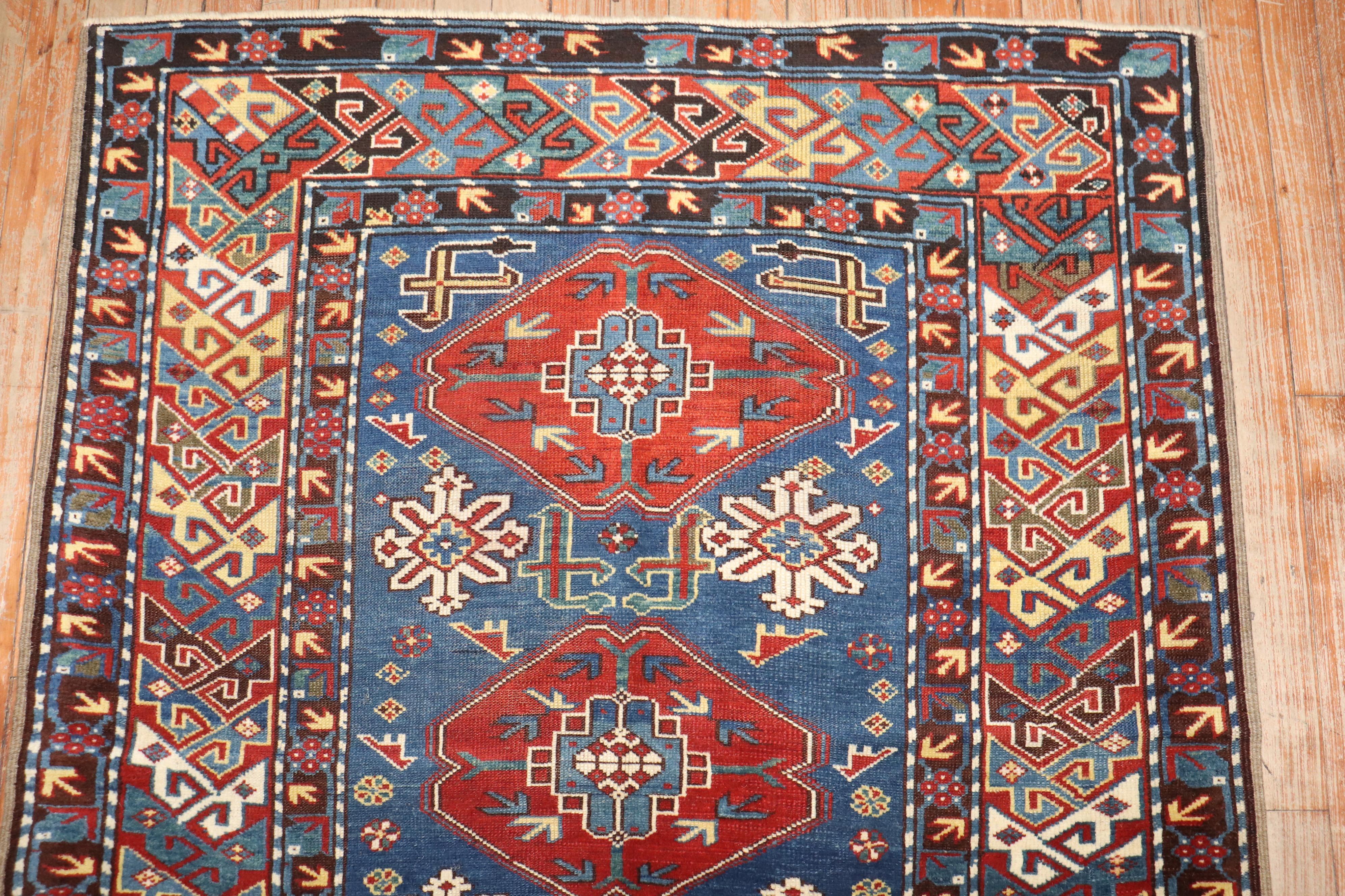 19th Century Zabihi Collection Antique Blue Caucasian Shirvan Rug For Sale