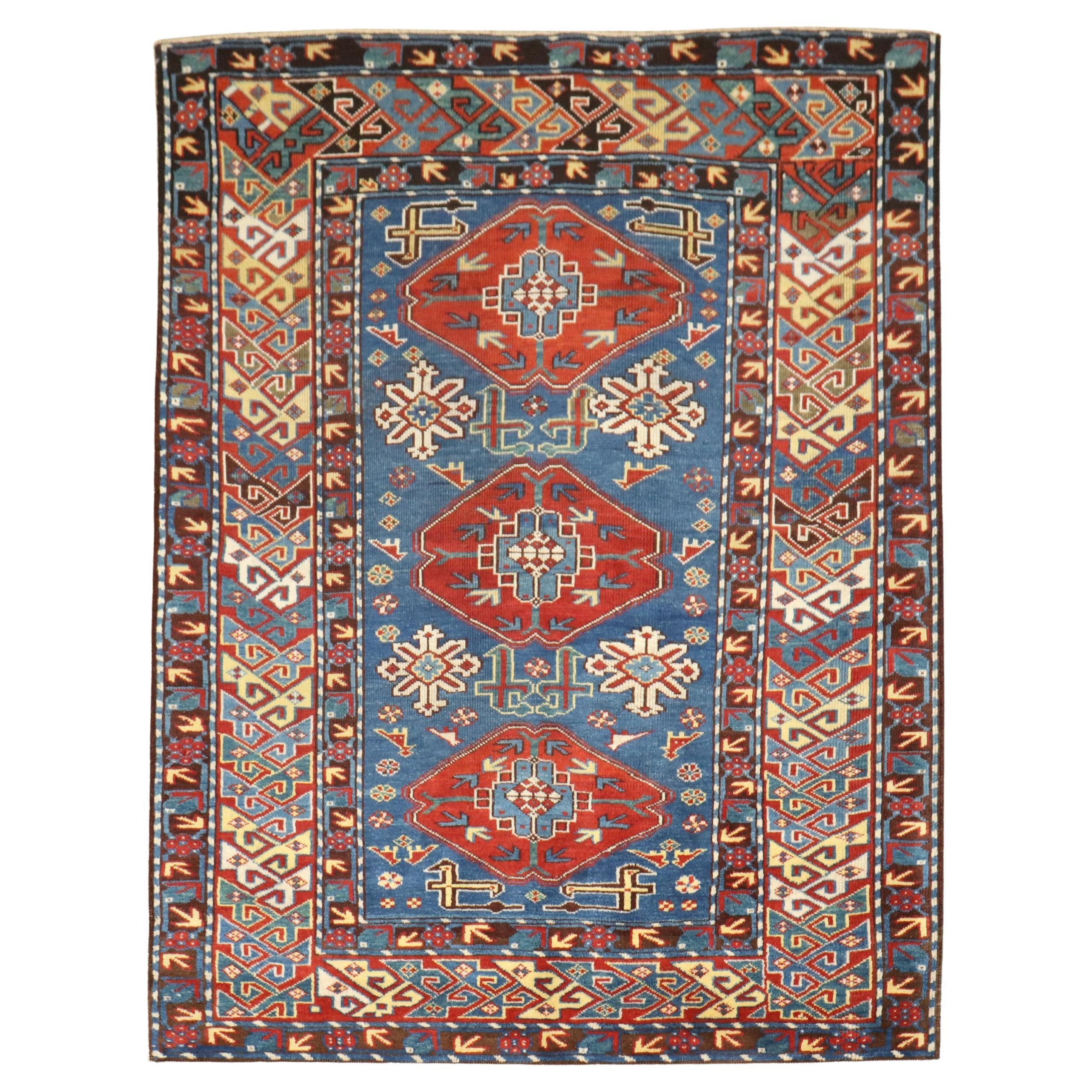 Antiker blauer kaukasischer Shirvan-Teppich aus der Zabihi-Kollektion
