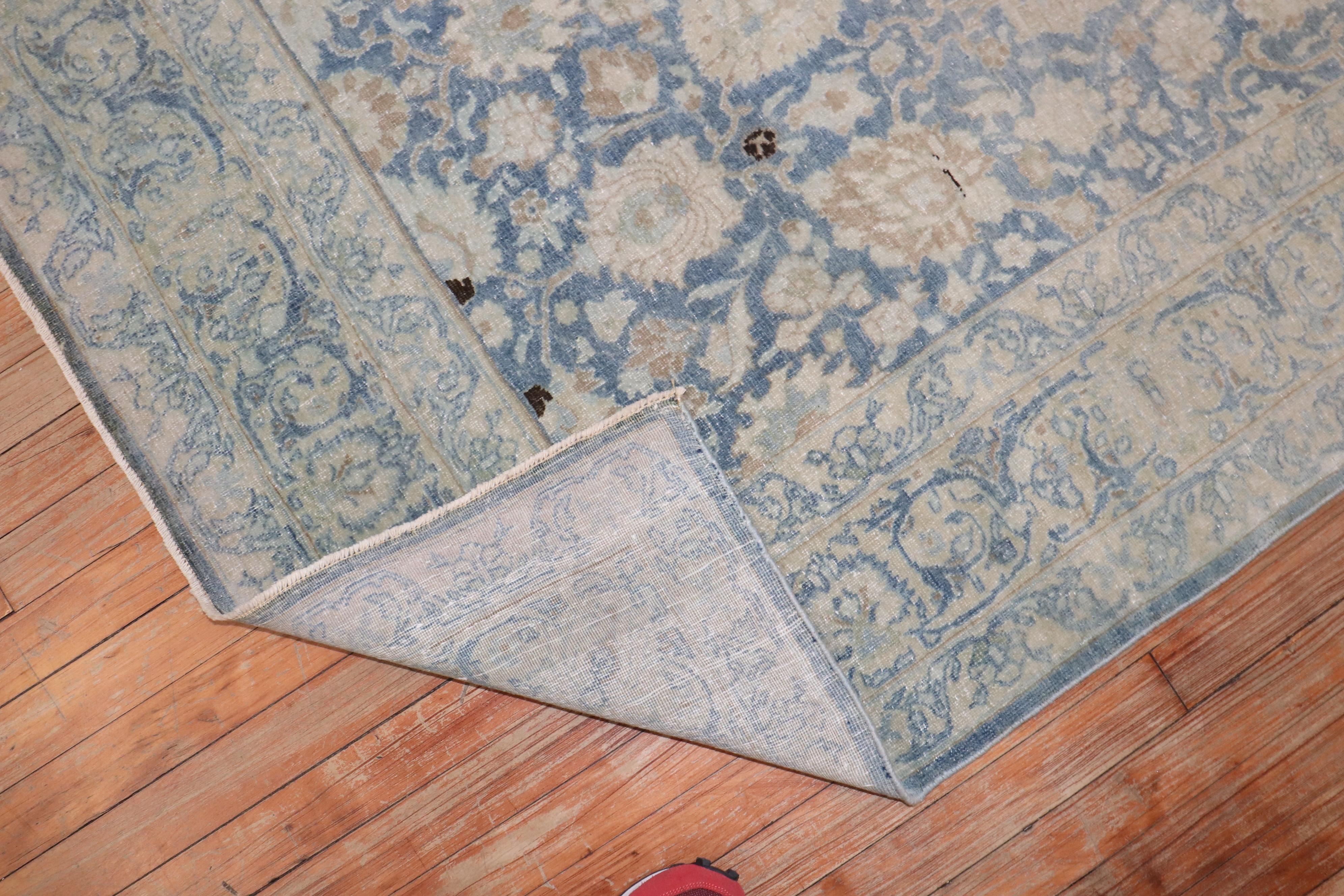 Archaistic Zabihi Collection Antique Blue Persian Tabriz Accent Rug For Sale