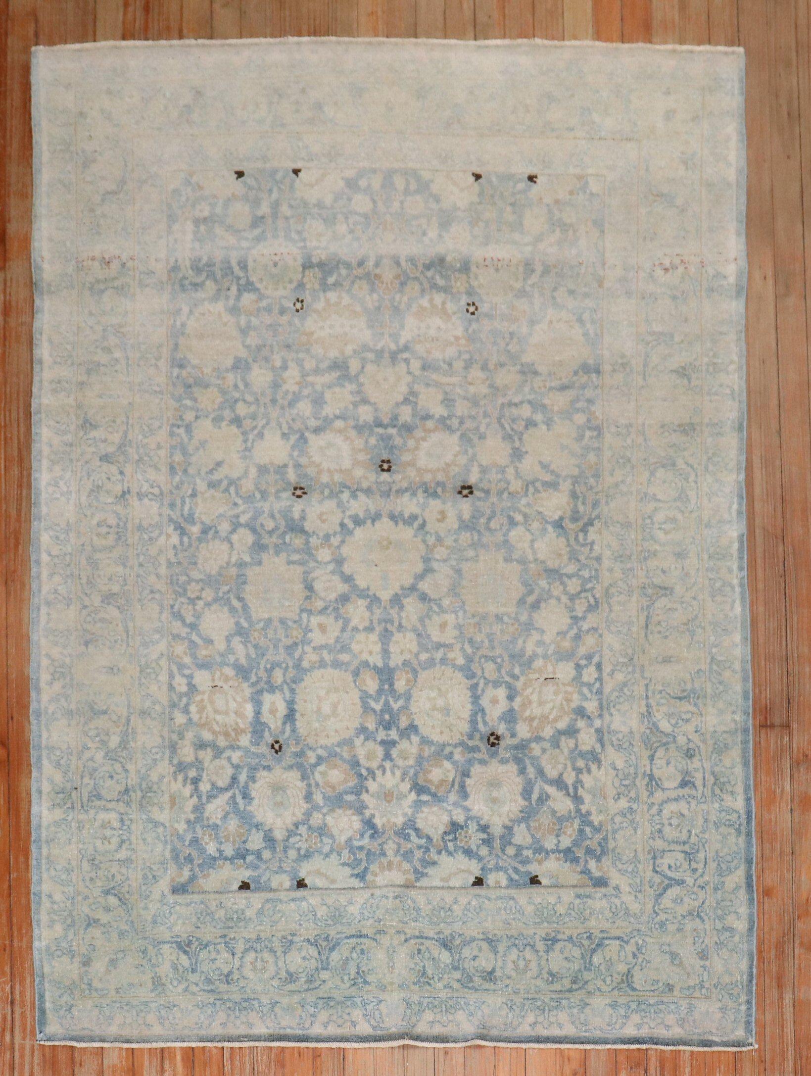 Hand-Knotted Zabihi Collection Antique Blue Persian Tabriz Accent Rug For Sale