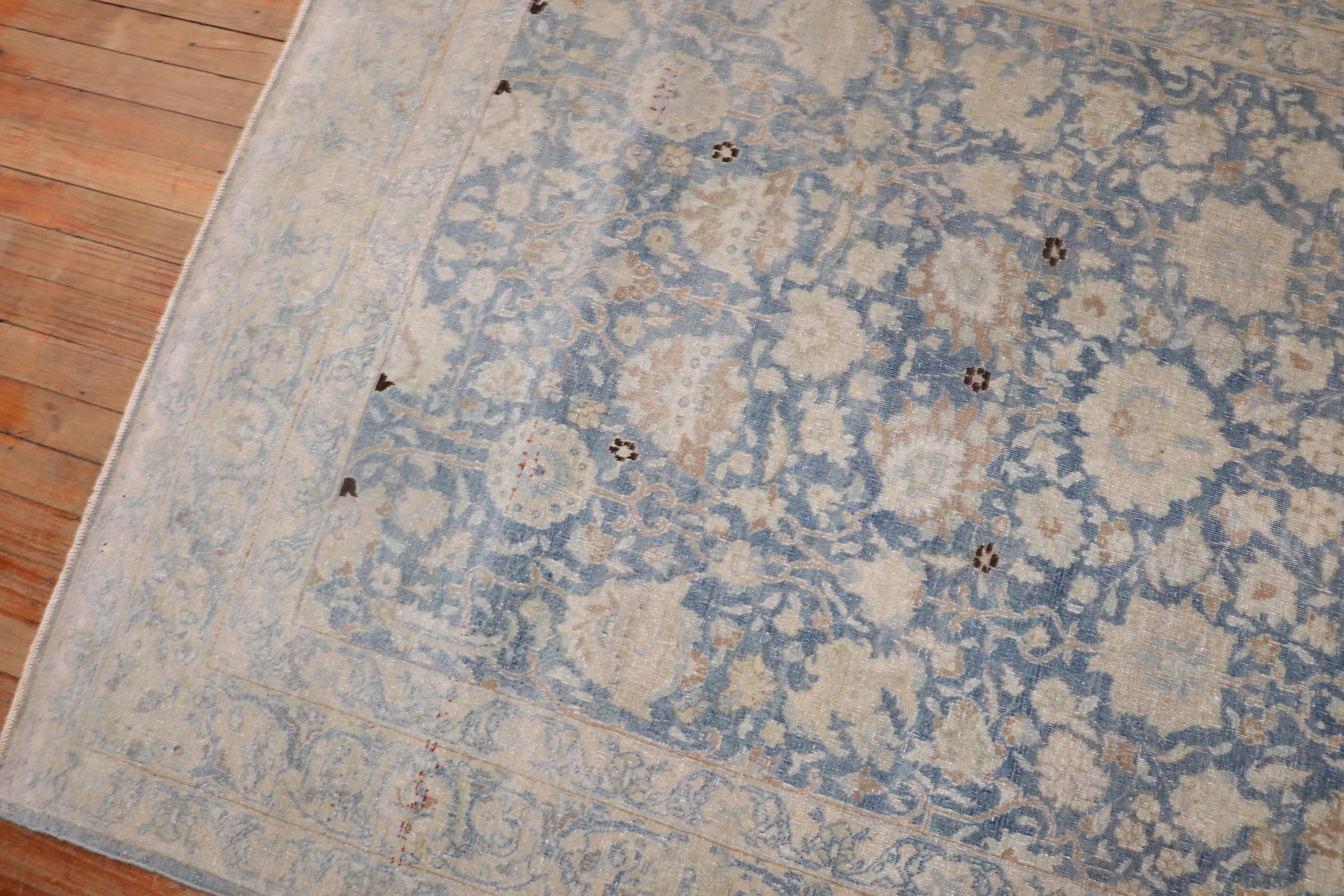 Zabihi Collection Antique Blue Persian Tabriz Accent Rug In Good Condition For Sale In New York, NY