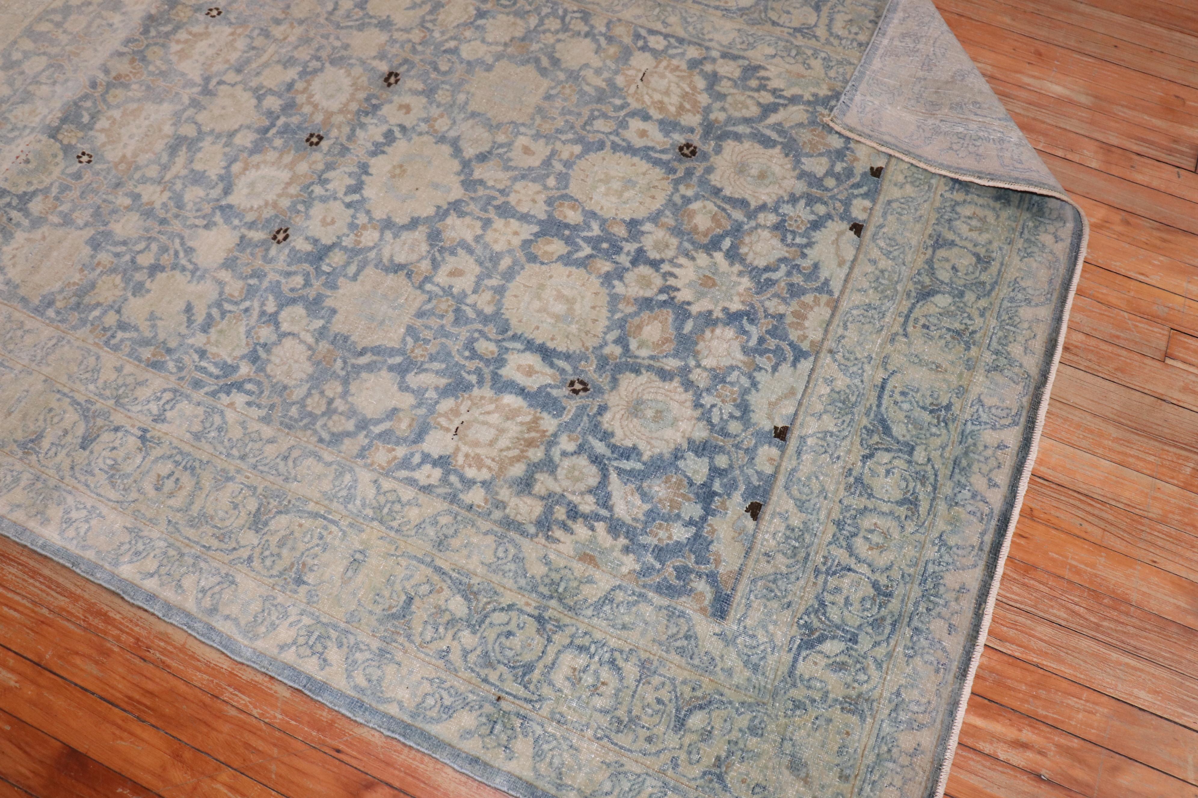 20th Century Zabihi Collection Antique Blue Persian Tabriz Accent Rug For Sale