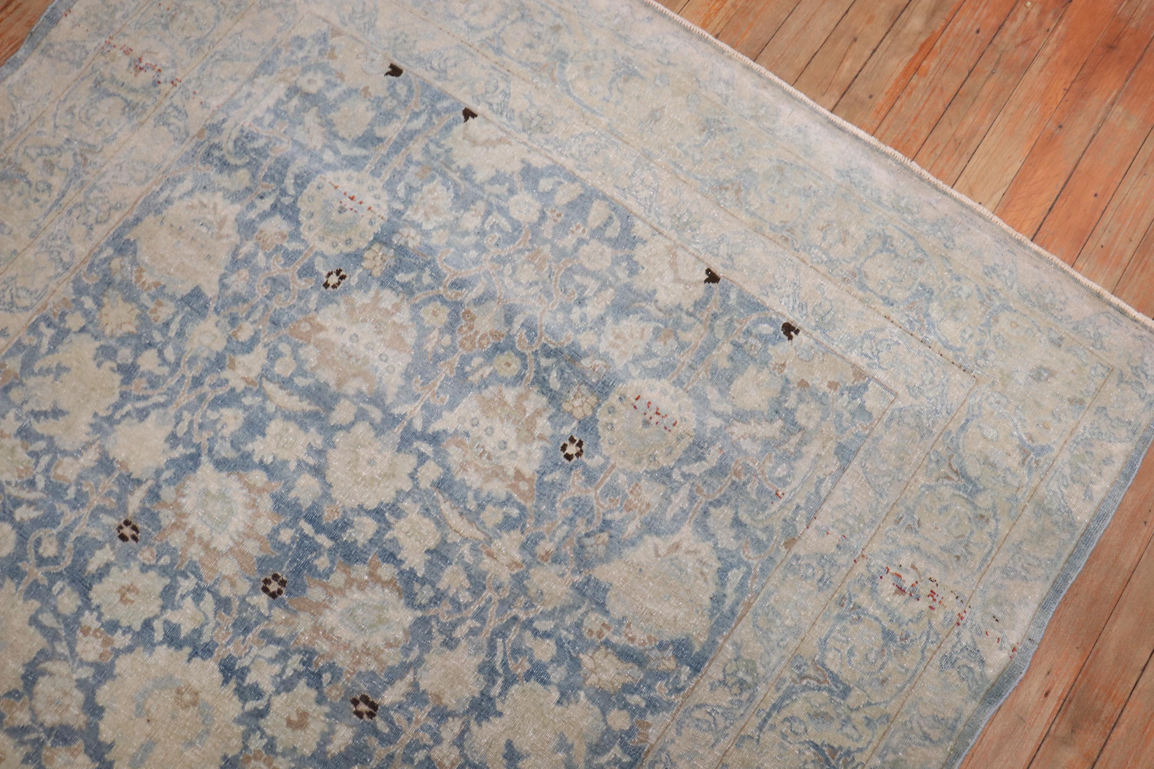 Wool Zabihi Collection Antique Blue Persian Tabriz Accent Rug For Sale