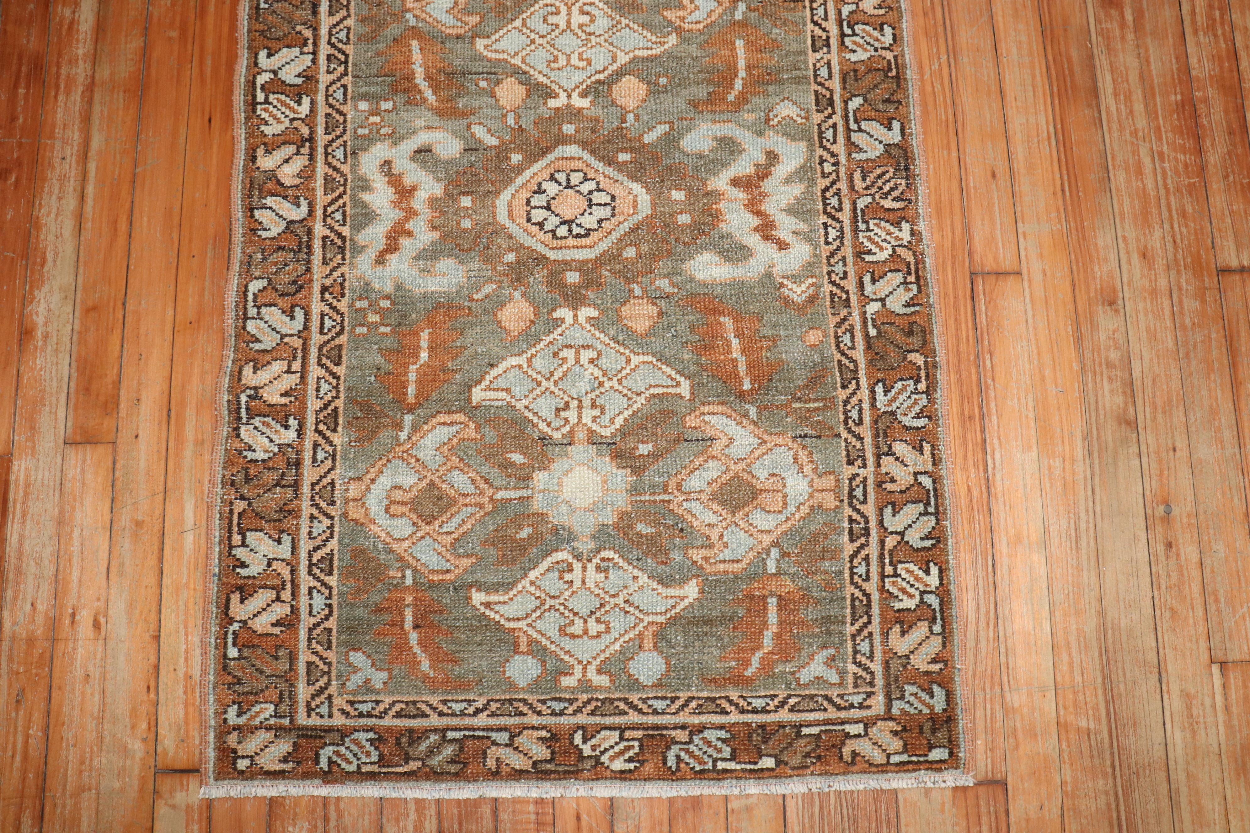 Chippendale Zabihi Collection Antique Brown Green Heriz Rug For Sale