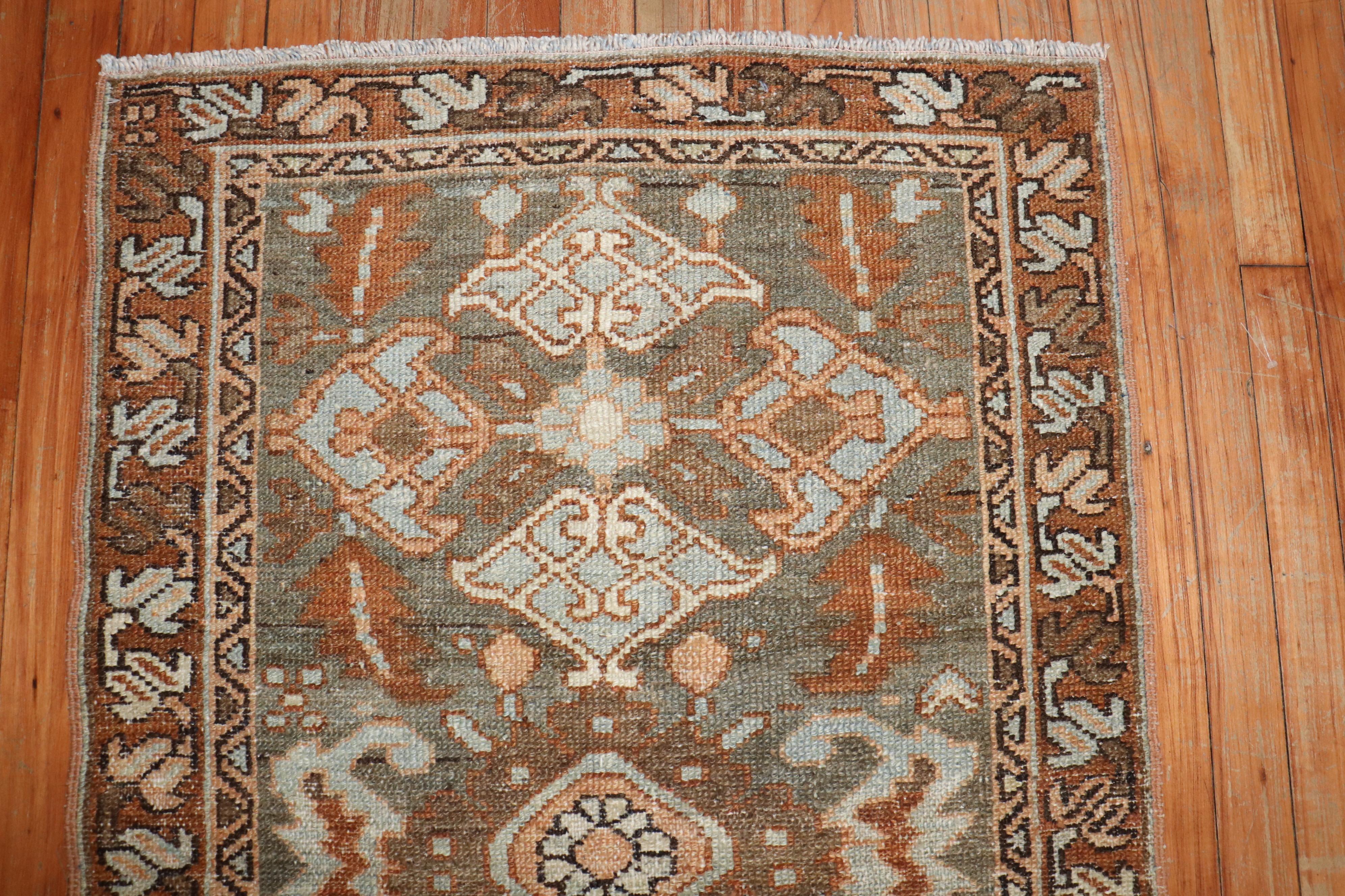 Persian Zabihi Collection Antique Brown Green Heriz Rug For Sale