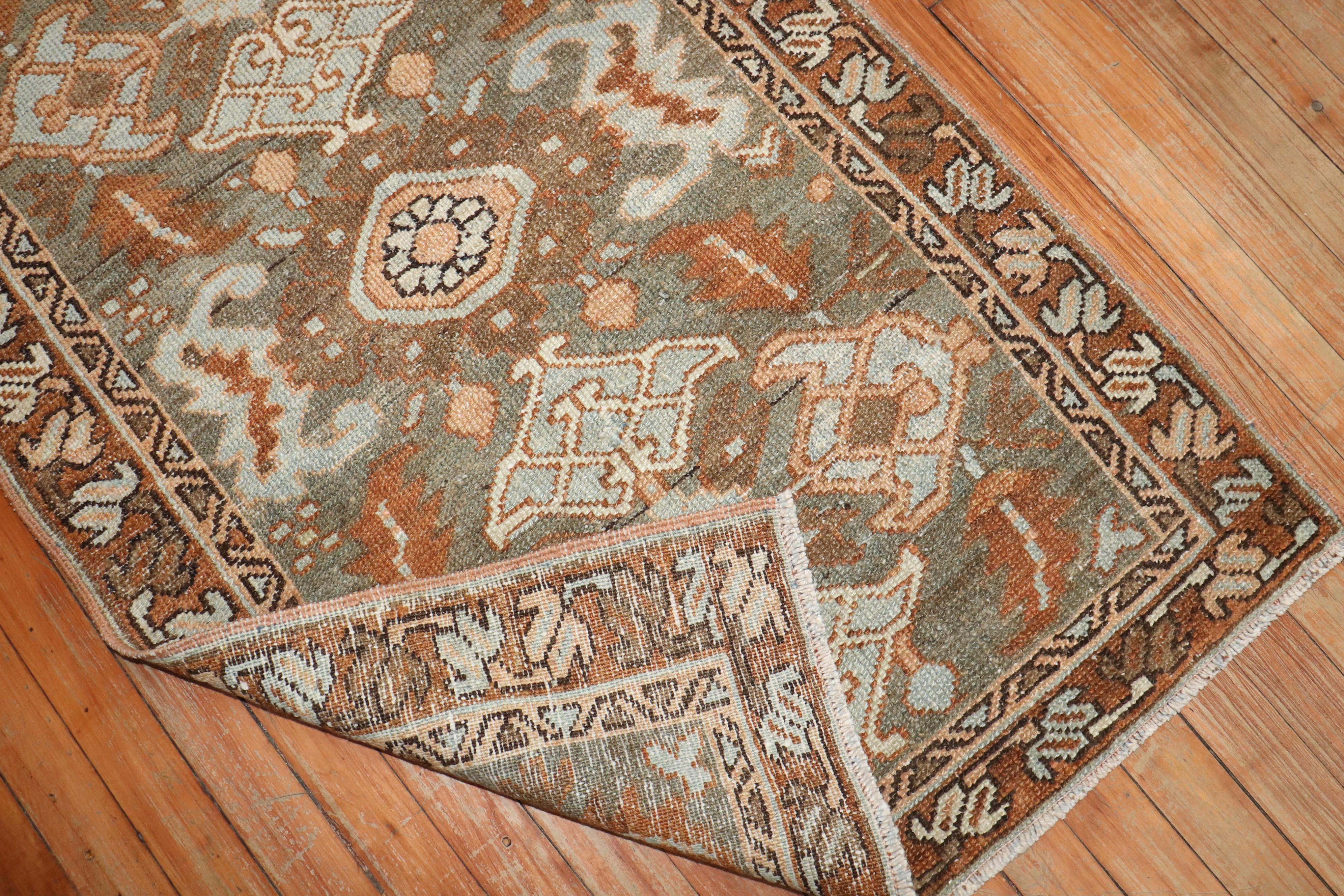 Hand-Knotted Zabihi Collection Antique Brown Green Heriz Rug For Sale