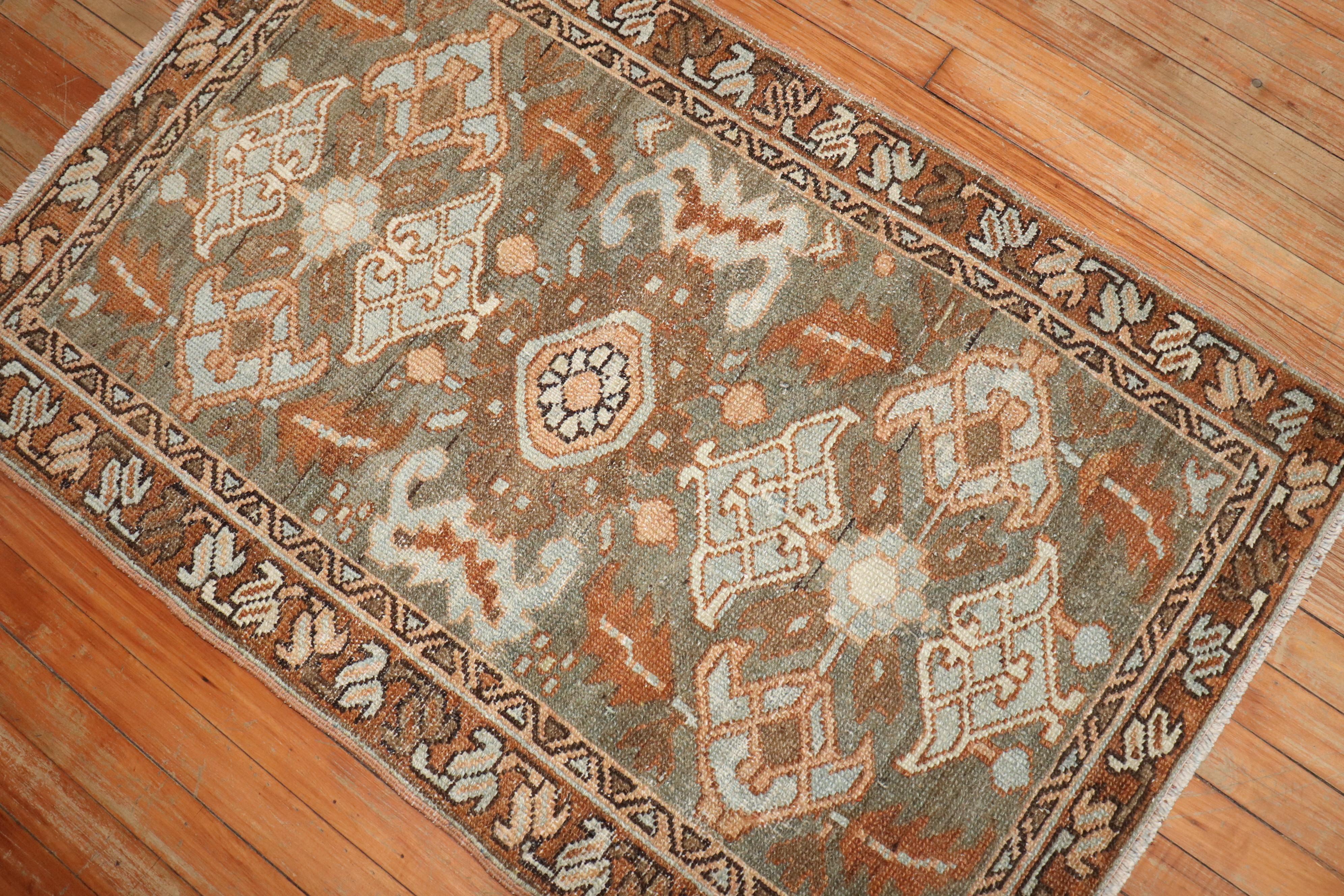 Zabihi Collection Antique Brown Green Heriz Rug In Good Condition For Sale In New York, NY