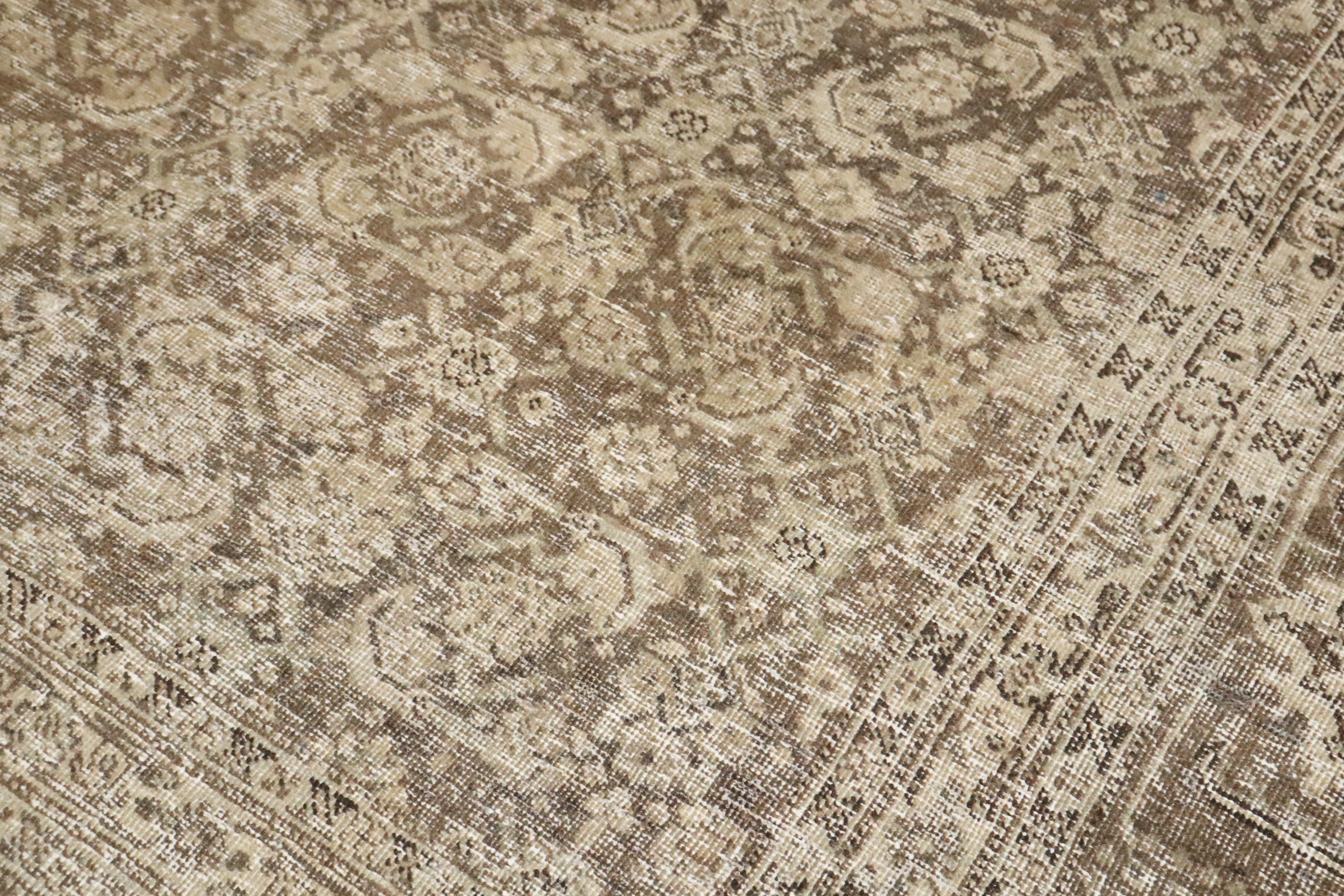 Persiano Tappeto Zabihi Collection Antique Brown Persian Tabriz Worn in vendita