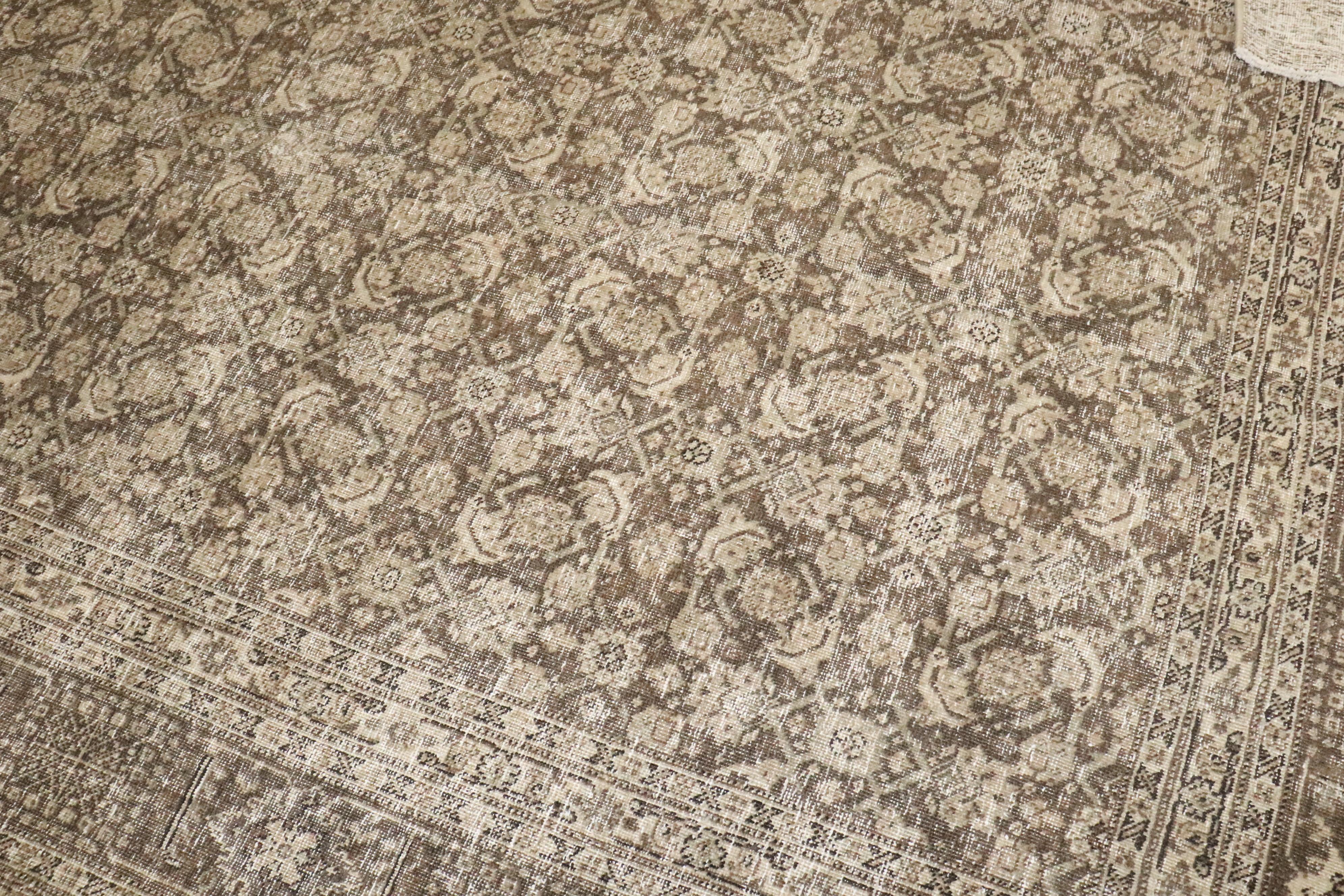 Tessuto a mano Tappeto Zabihi Collection Antique Brown Persian Tabriz Worn in vendita