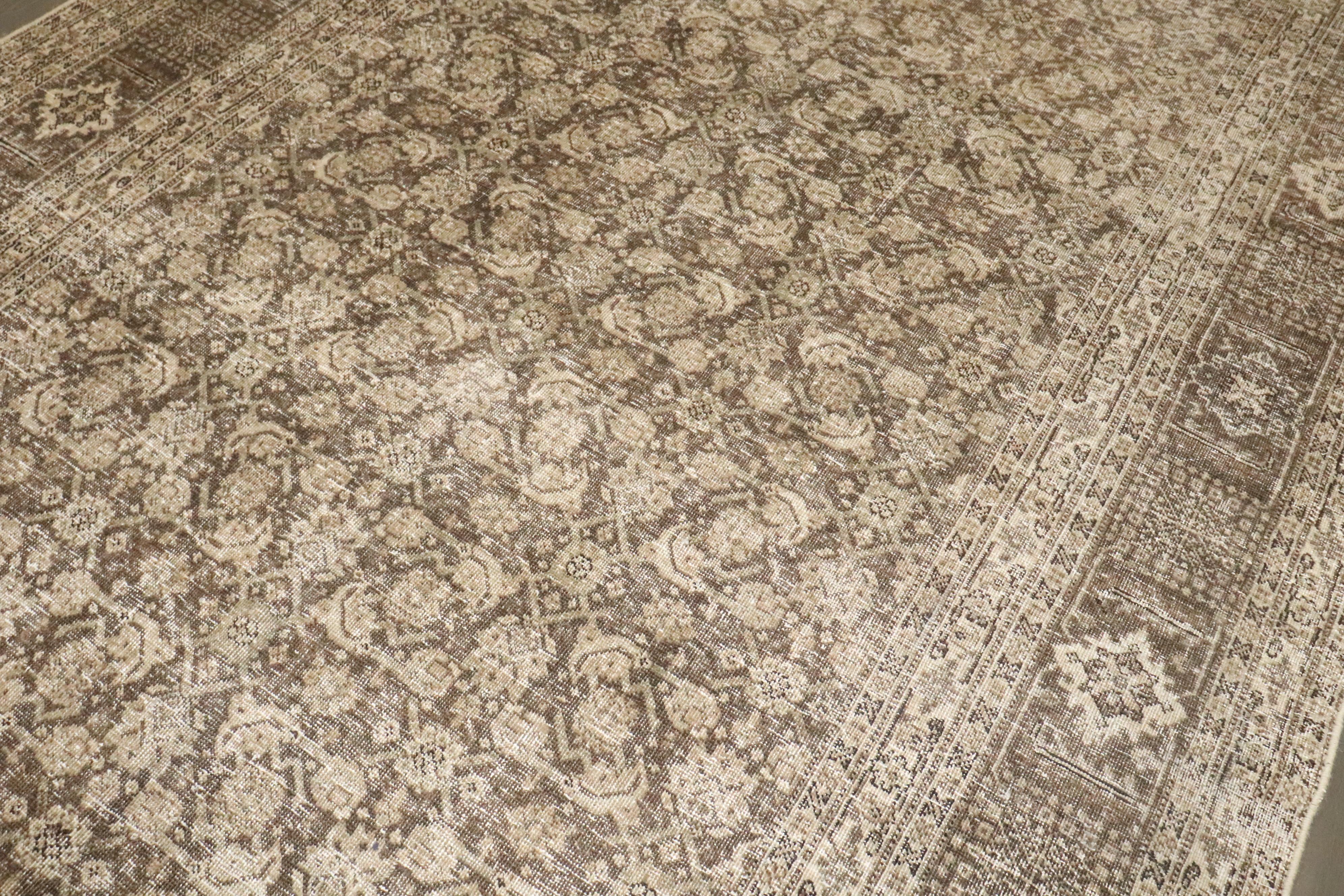 XX secolo Tappeto Zabihi Collection Antique Brown Persian Tabriz Worn in vendita