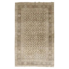 Zabihi Collection Antique Brown Persian Tabriz Worn Rug