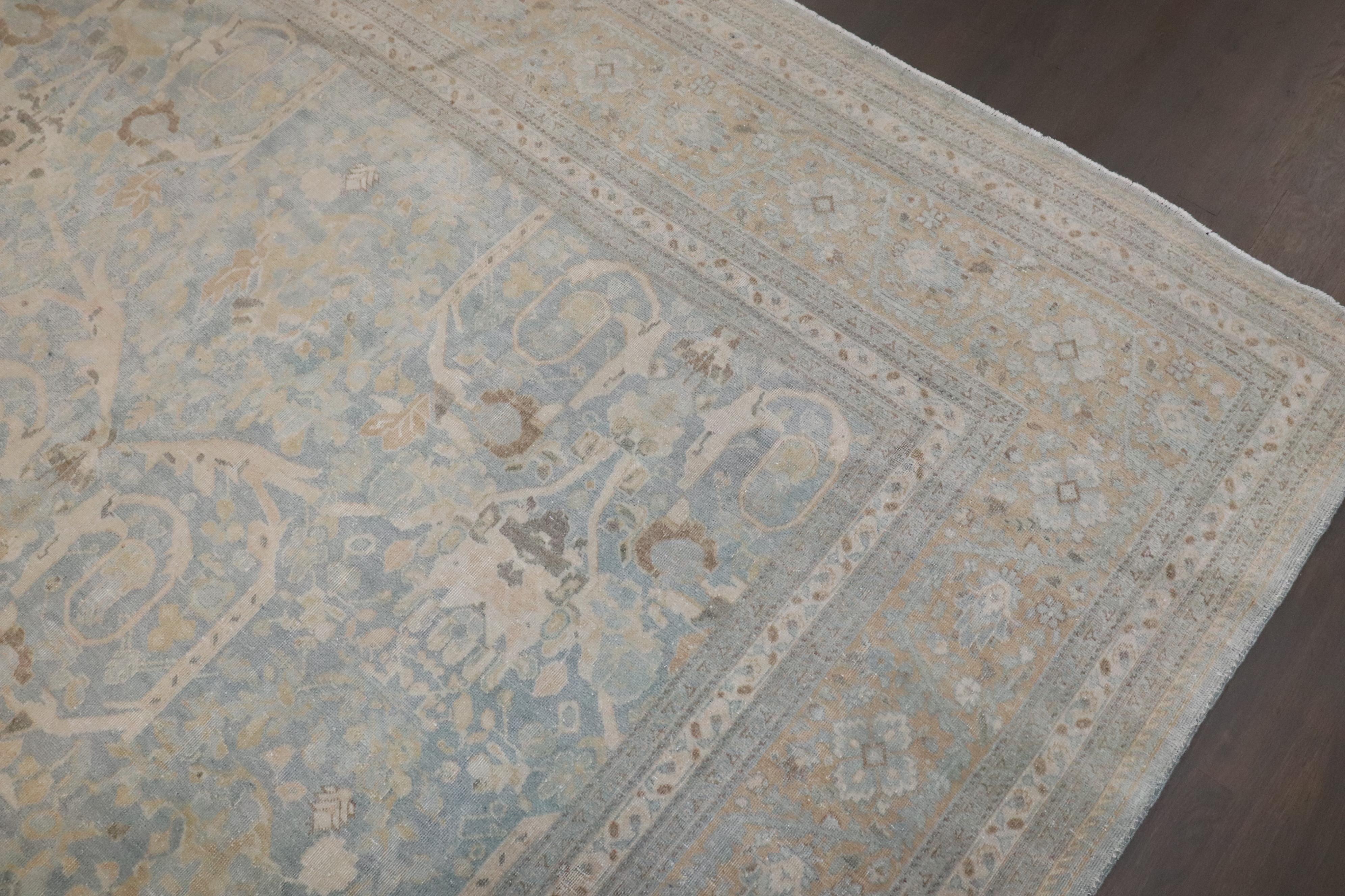 Tappeto Tabriz persiano Zabihi Collection Antique Brown Soft Blue in vendita 7