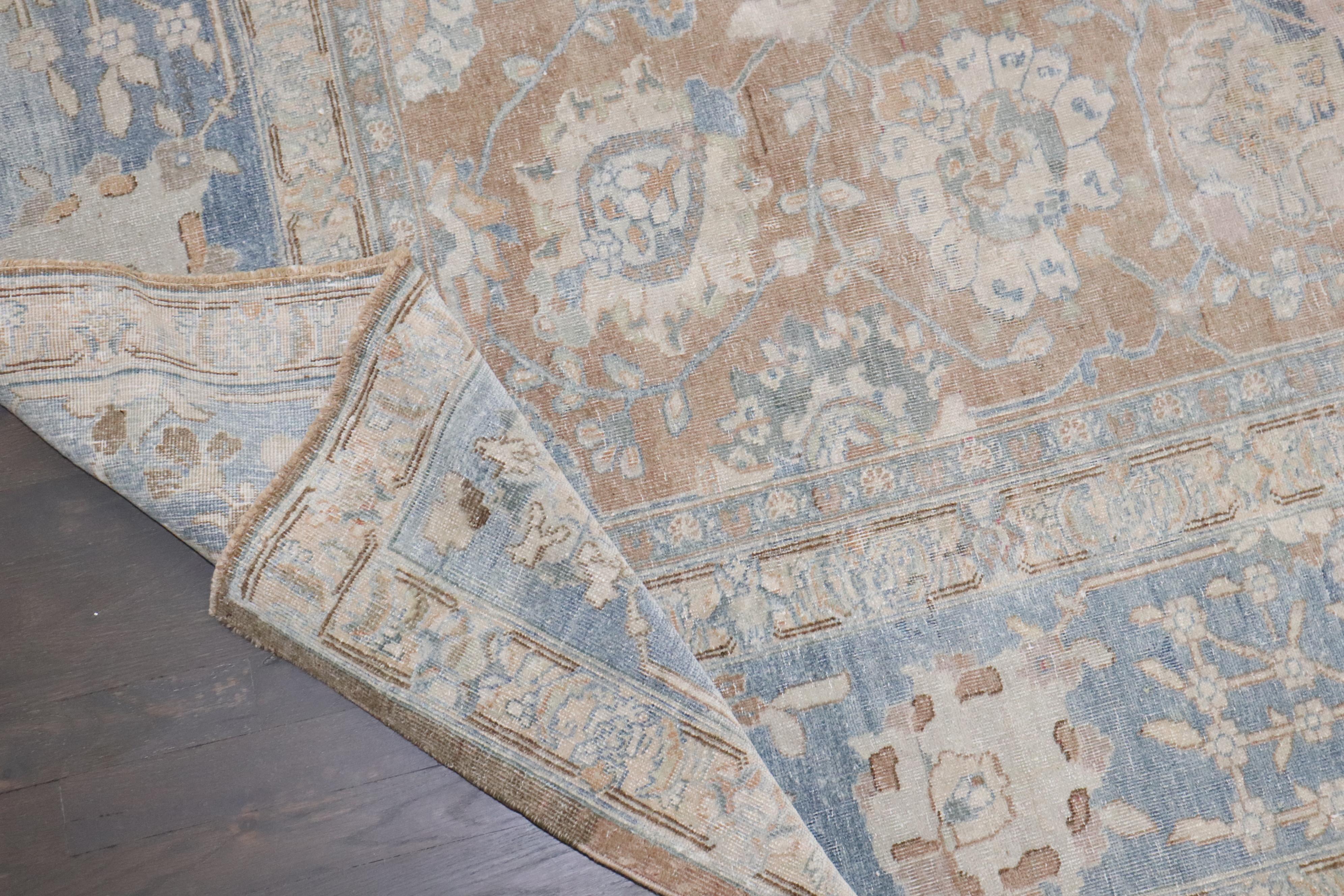 20th Century Zabihi Collection Antique Brown Soft Blue Persian Tabriz Rug For Sale