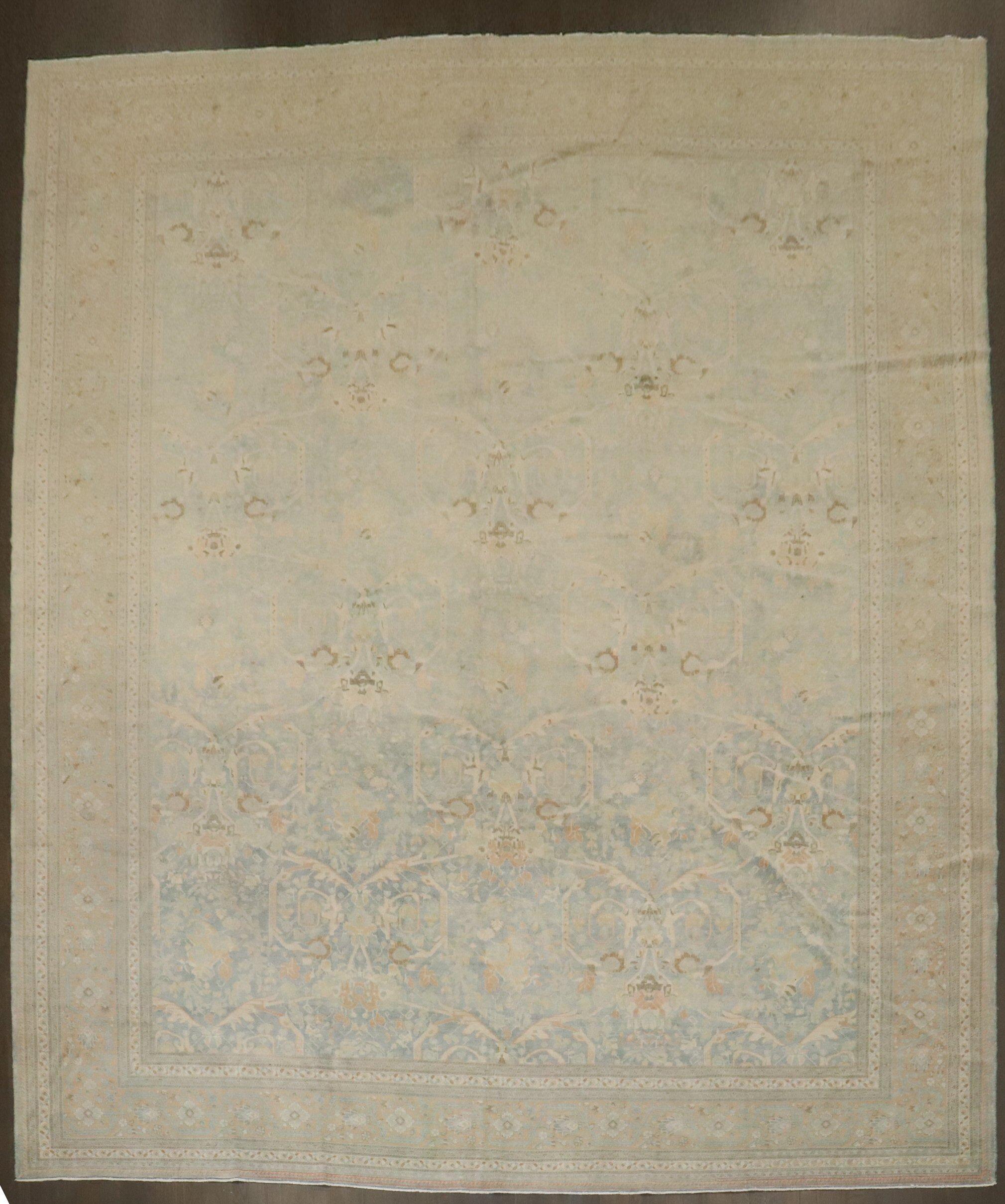 Tappeto Tabriz persiano Zabihi Collection Antique Brown Soft Blue in vendita 1