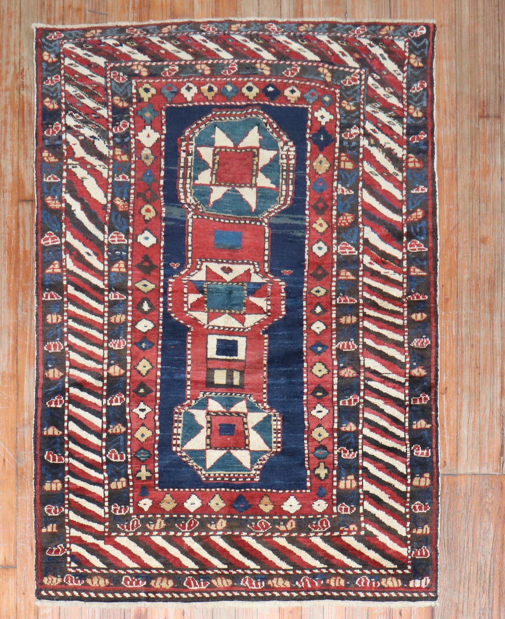 Hand-Knotted Zabihi Collection Antique Caucasian Baku Khila Rug For Sale