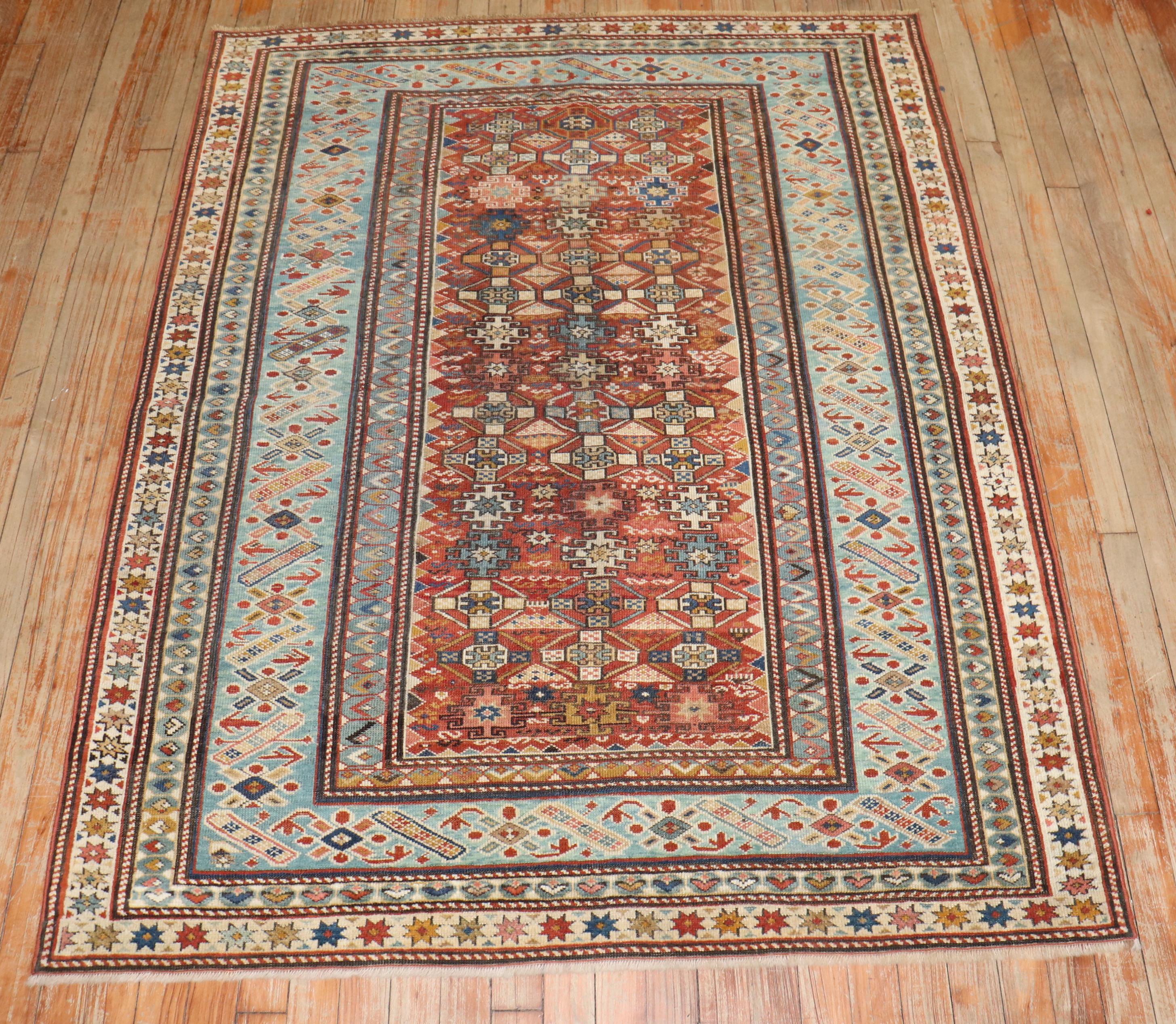 A Caucasian Kuba rug from the late 19th century.

Measures: 4'3'' x 5'5''.

Antique Caucasian rugs from the Shirvan district village are still considered one of the best decorative and collector type of rugs from that the Caucasian regions/villages.