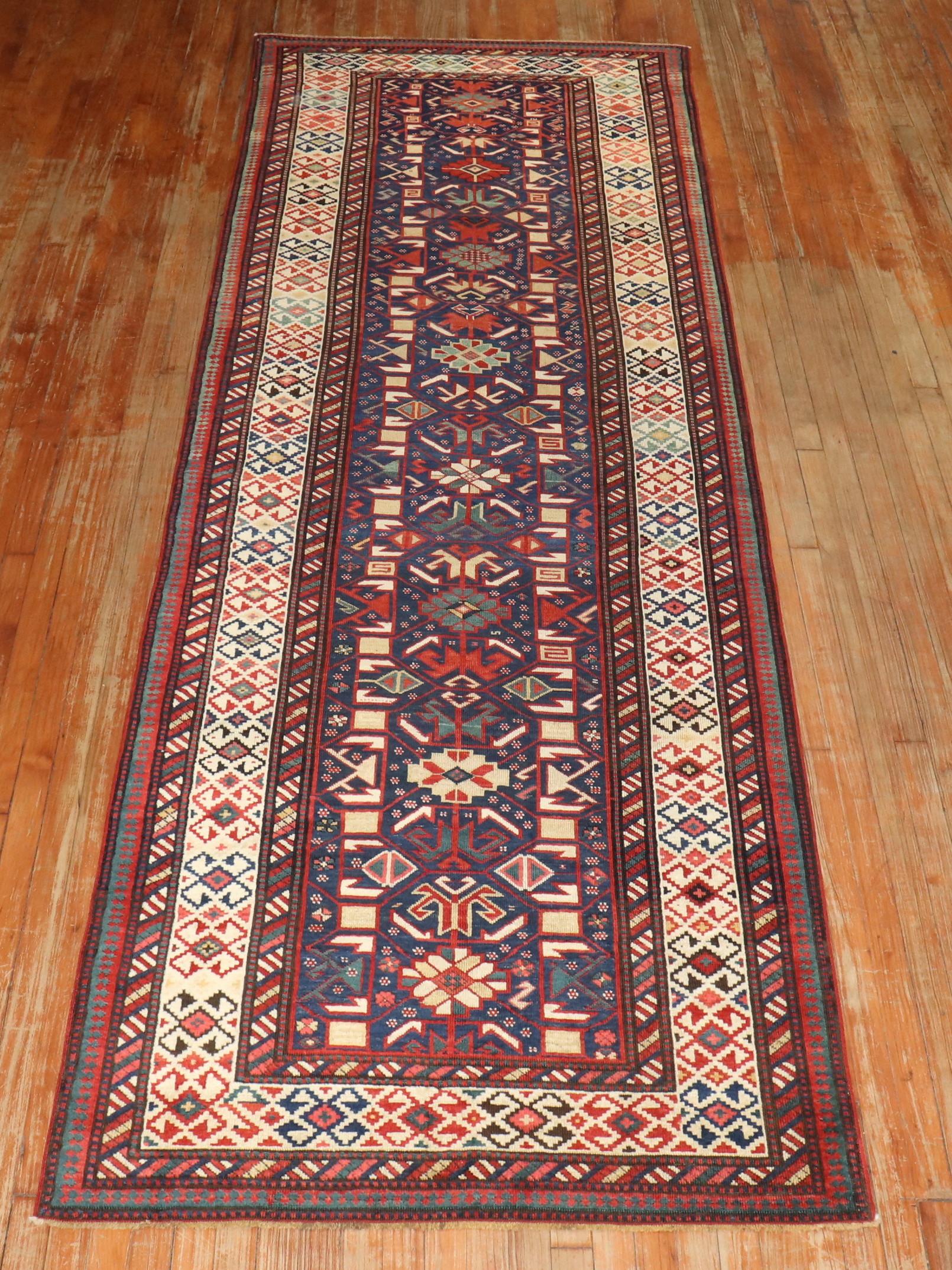 Zabihi Collection Antique Caucasian Kuba 19th Century Wide Runner For Sale 5