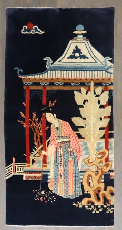 Zabihi Collection Antique Chinese Baotou Pictorial Rug with Pavilion and Figure