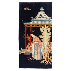 Zabihi Collection Antique Chinese Baotou Pictorial Rug with Pavilion and Figure