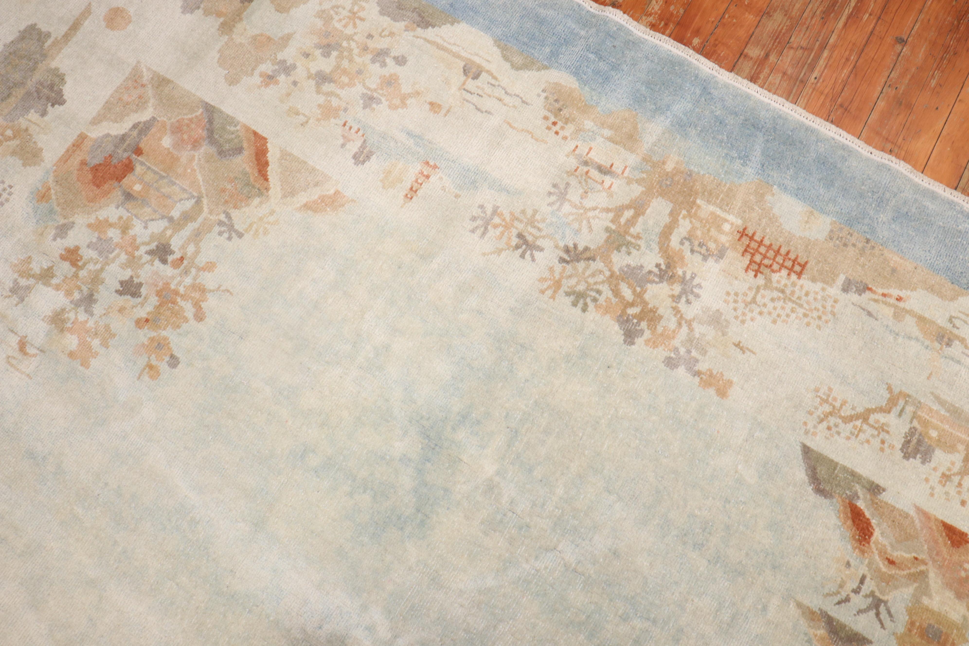 Chinese Chippendale Zabihi Collection Antique Chinese Scenic Room Size Carpet For Sale