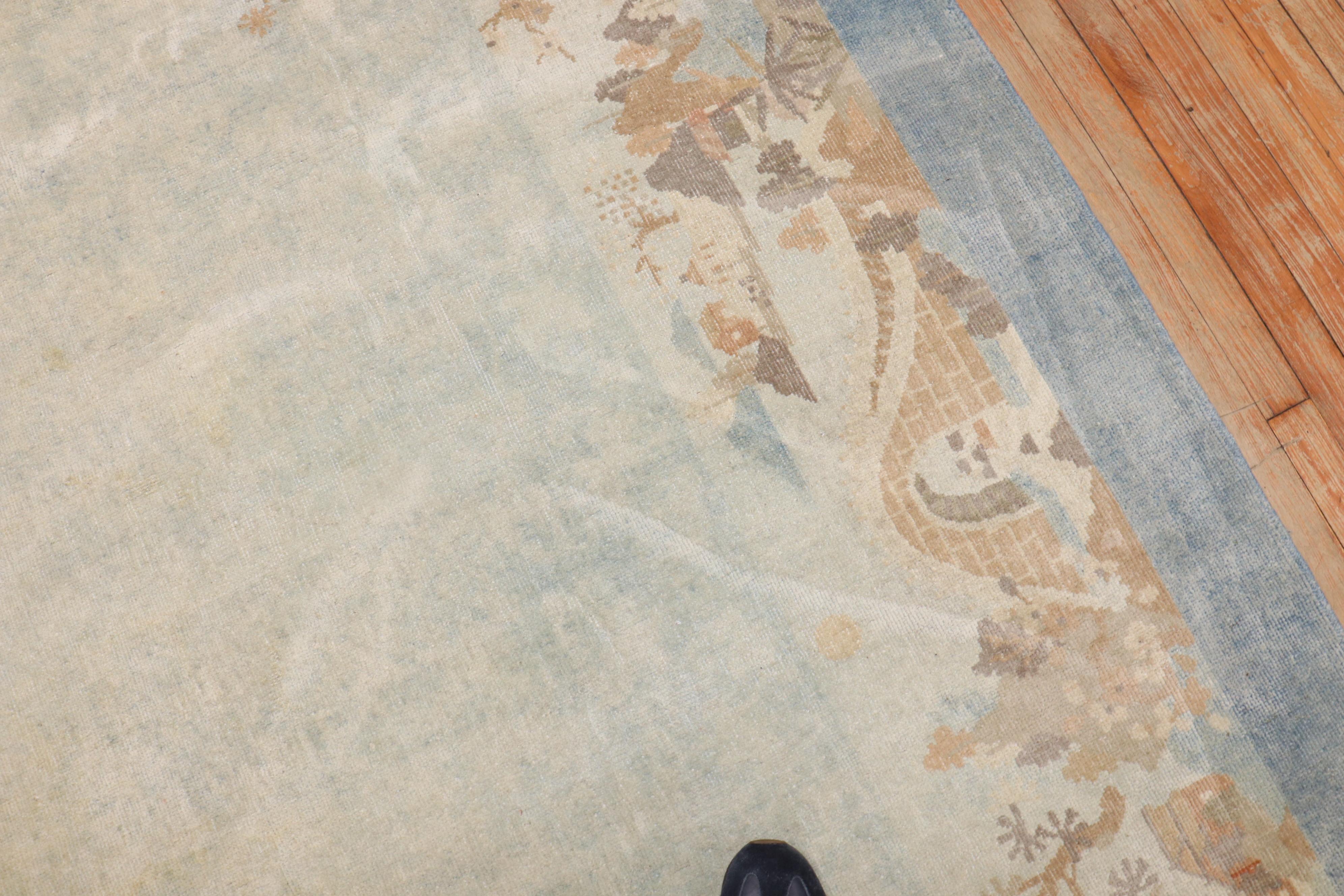Hand-Knotted Zabihi Collection Antique Chinese Scenic Room Size Carpet For Sale