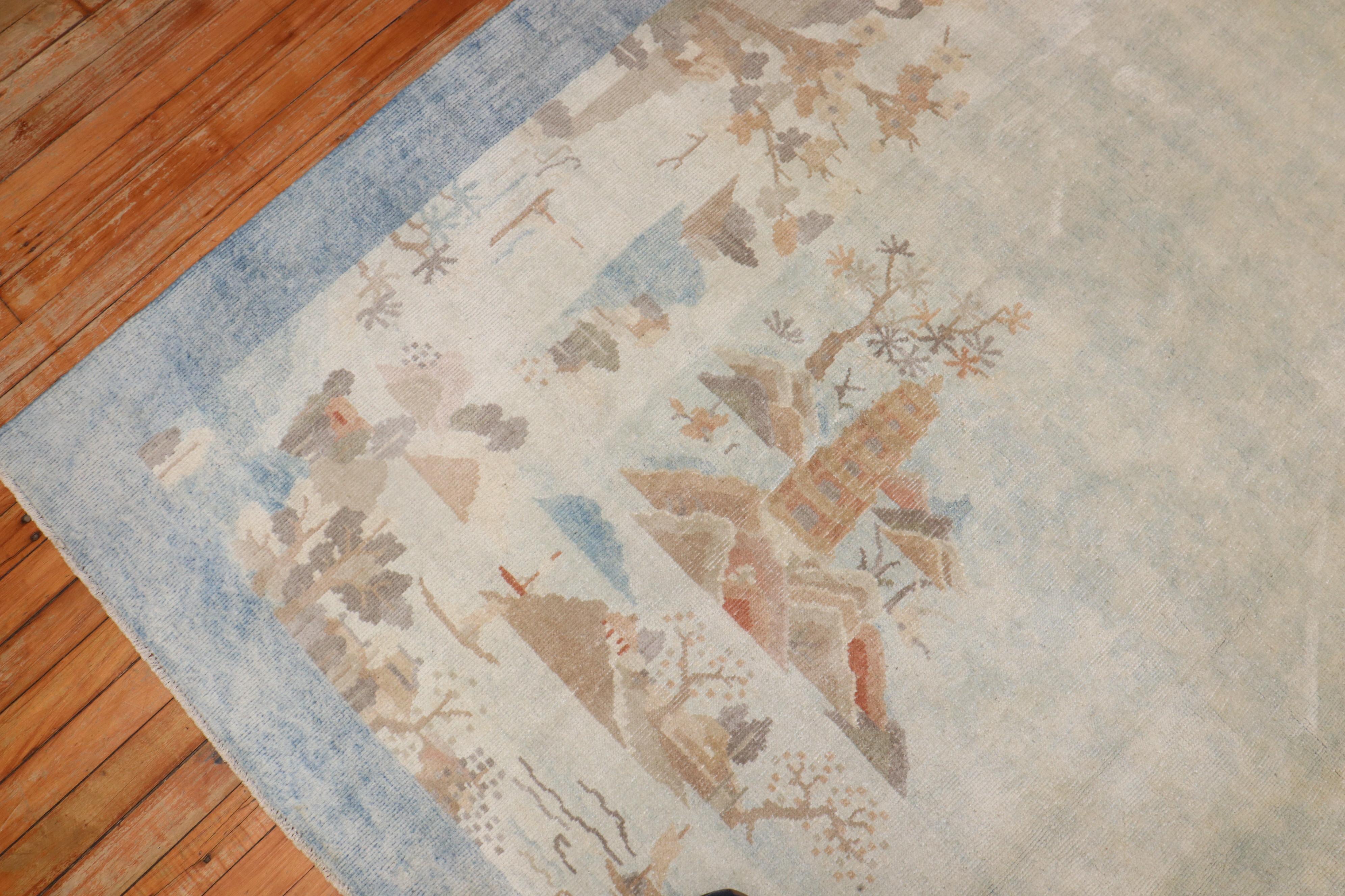 20th Century Zabihi Collection Antique Chinese Scenic Room Size Carpet For Sale