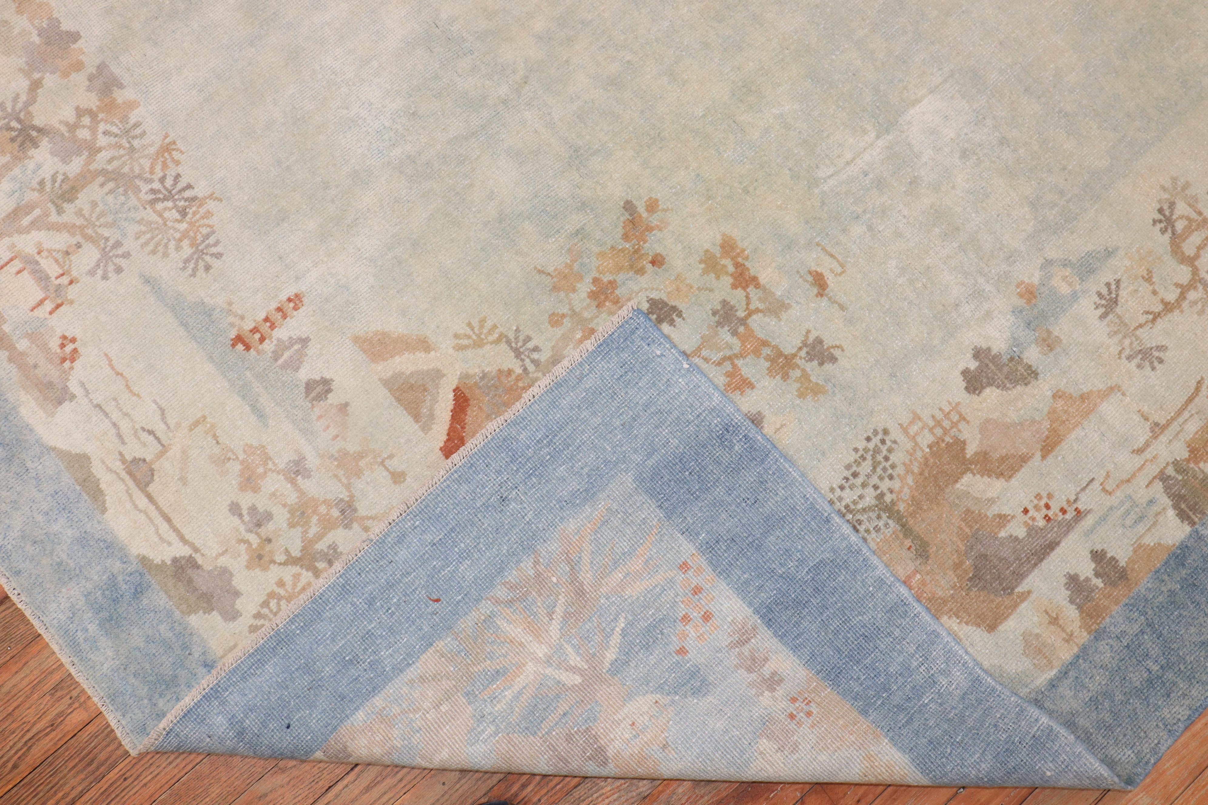Wool Zabihi Collection Antique Chinese Scenic Room Size Carpet For Sale