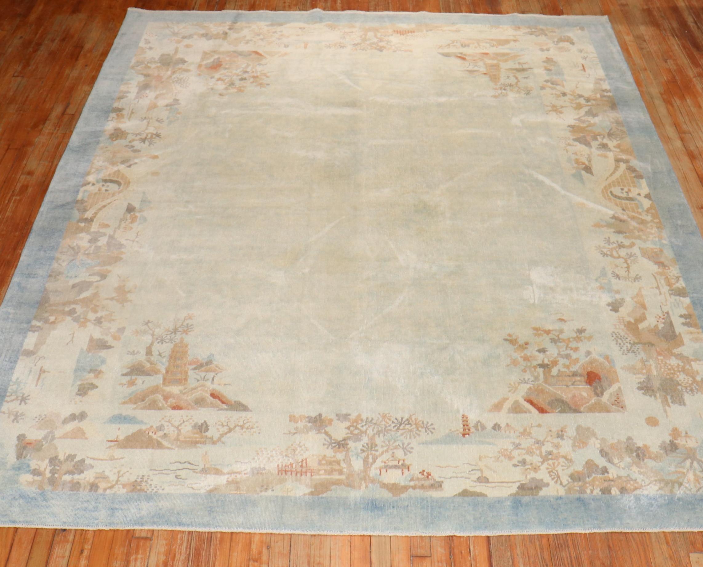 Zabihi Collection Antique Chinese Scenic Room Size Carpet For Sale 1