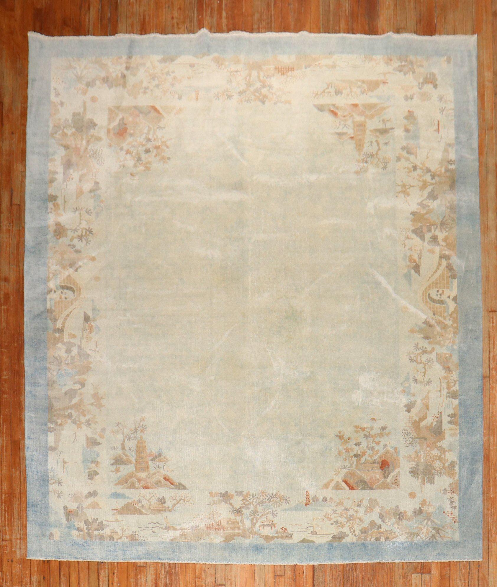 Zabihi Collection Antique Chinese Scenic Room Size Carpet For Sale 2
