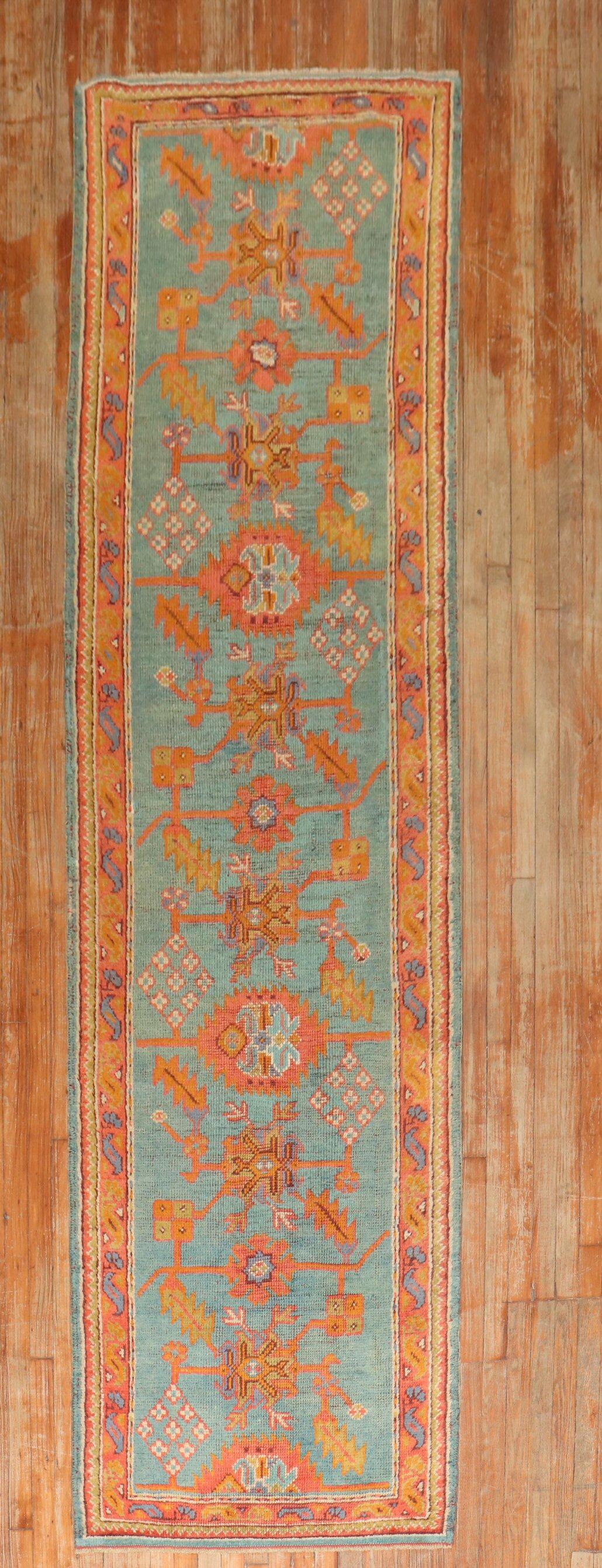 An early 20th century Antique turkish oushak runner

size 3' x 12' (91 x 366 cm).