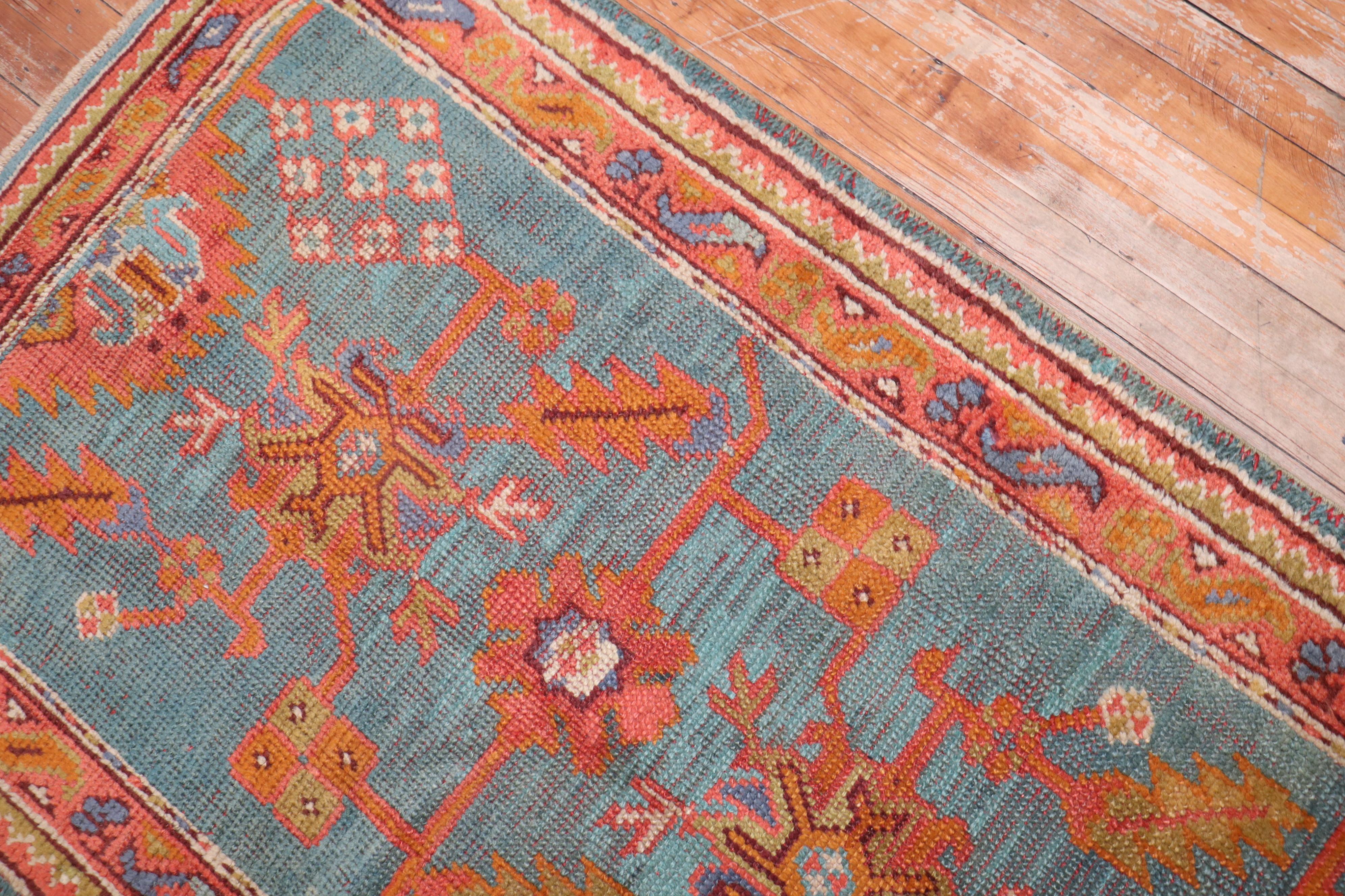 Zabihi Collection Antique Colorful Oushak Runner In Good Condition For Sale In New York, NY