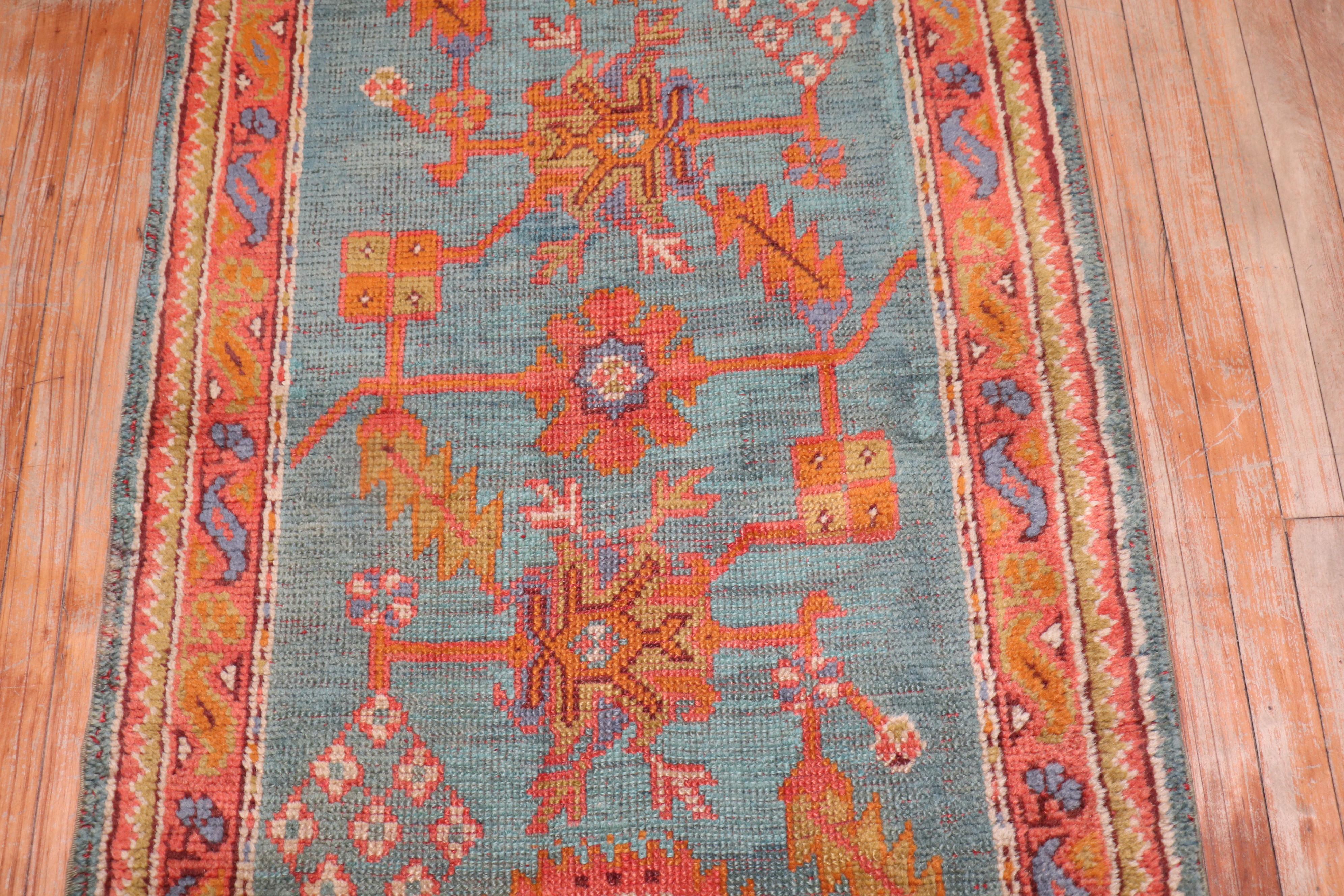20th Century Zabihi Collection Antique Colorful Oushak Runner For Sale