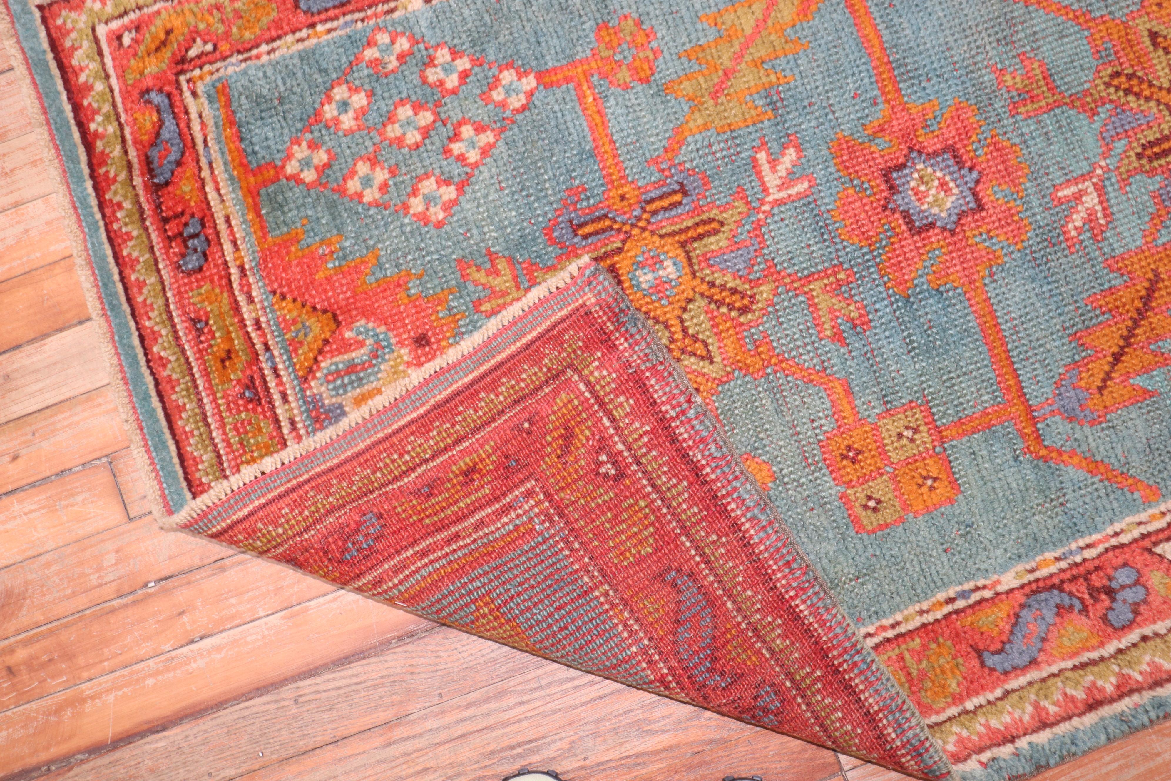 Wool Zabihi Collection Antique Colorful Oushak Runner For Sale