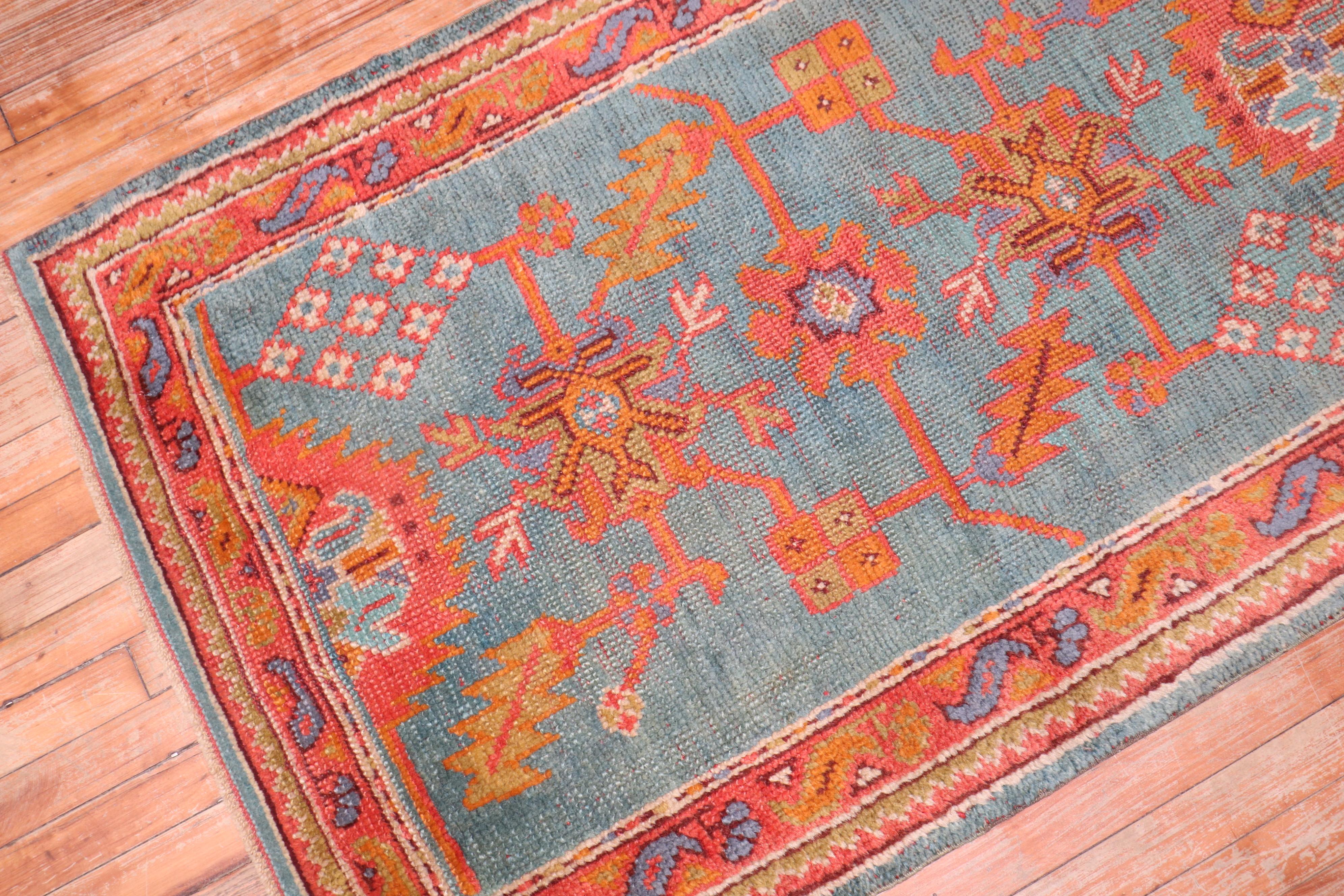 Zabihi Collection Antique Colorful Oushak Runner For Sale 1