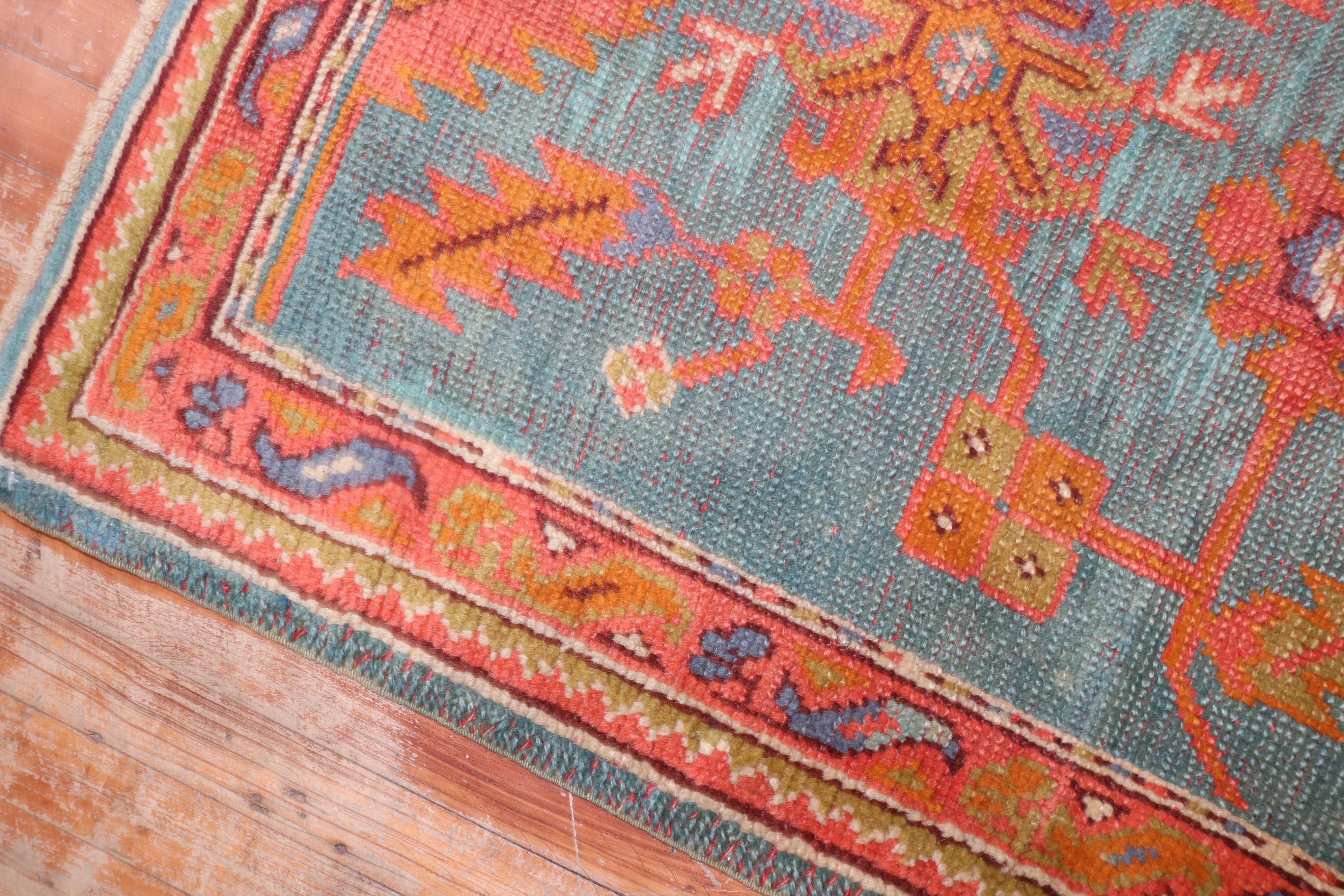 Zabihi Collection Antique Colorful Oushak Runner For Sale 2