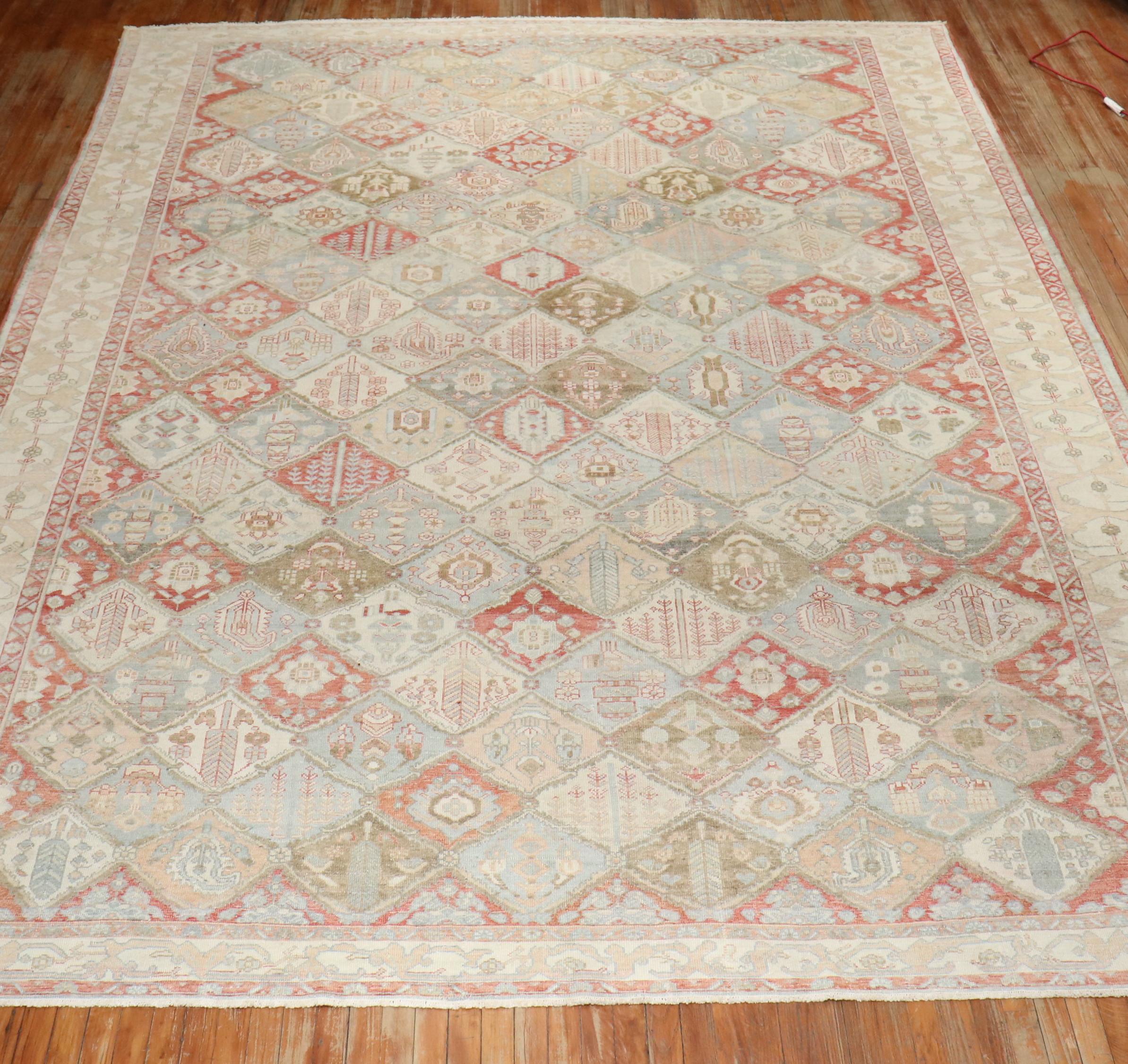 Wool Zabihi Collection Antique Garden Design Persian Bakhtiari Rug For Sale