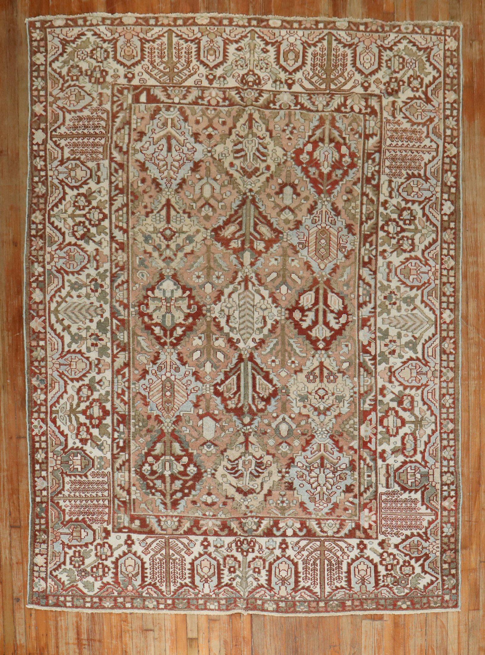 Zabihi Collection Antique Geometric Design Persian Bakhtiari Rug For Sale 3
