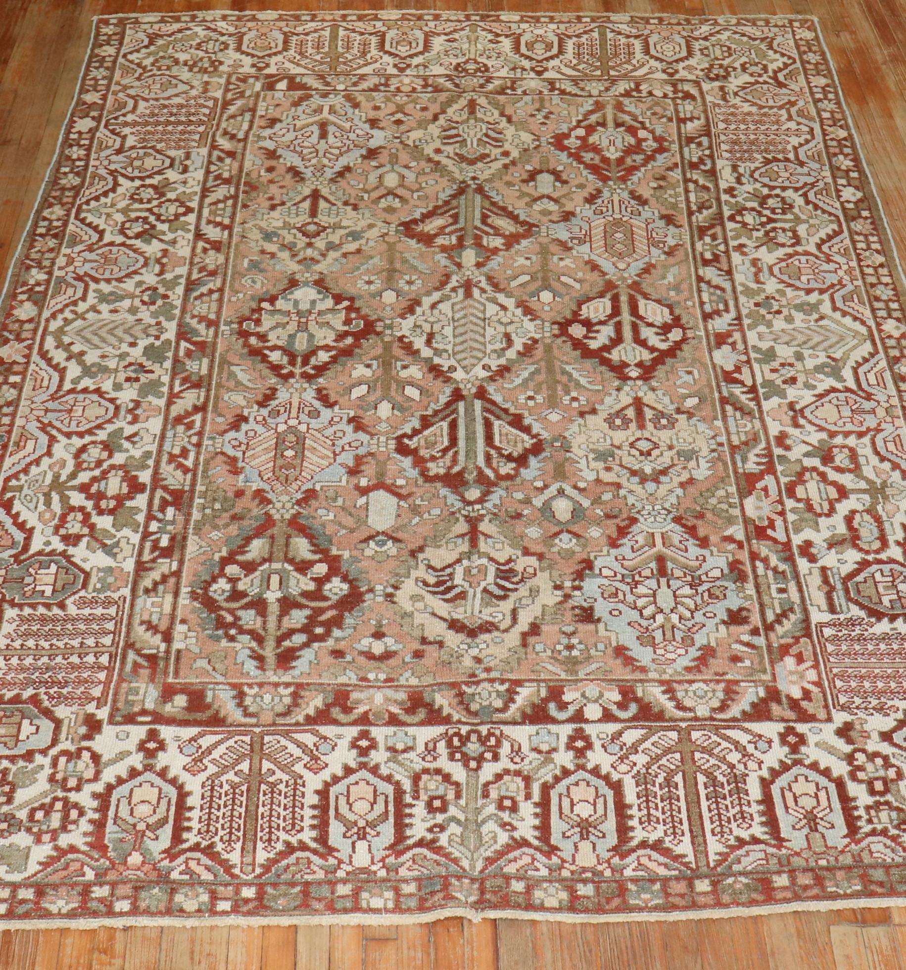Zabihi Collection Antique Geometric Design Persian Bakhtiari Rug For Sale 2