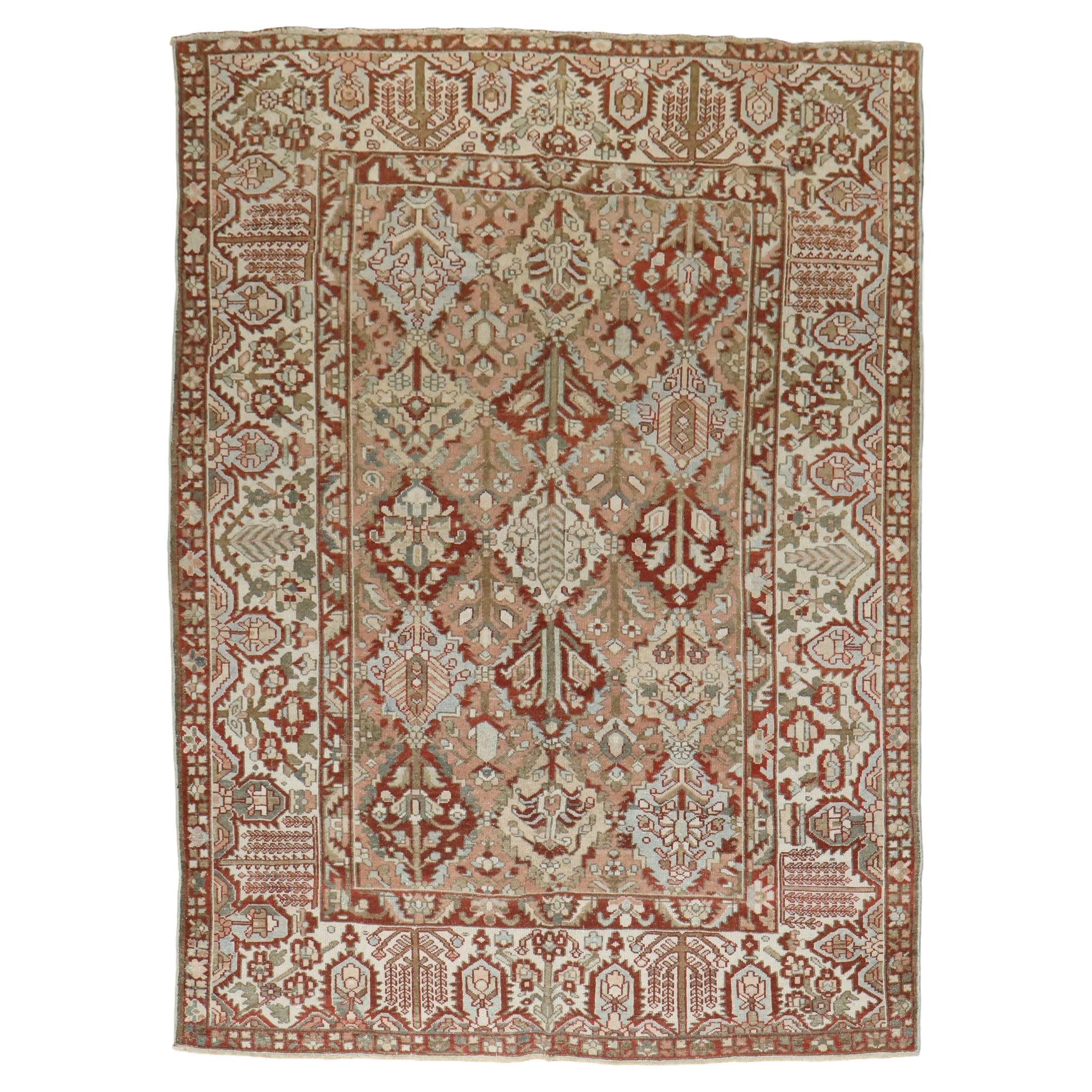 Zabihi Collection Antique Geometric Design Persian Bakhtiari Rug For Sale