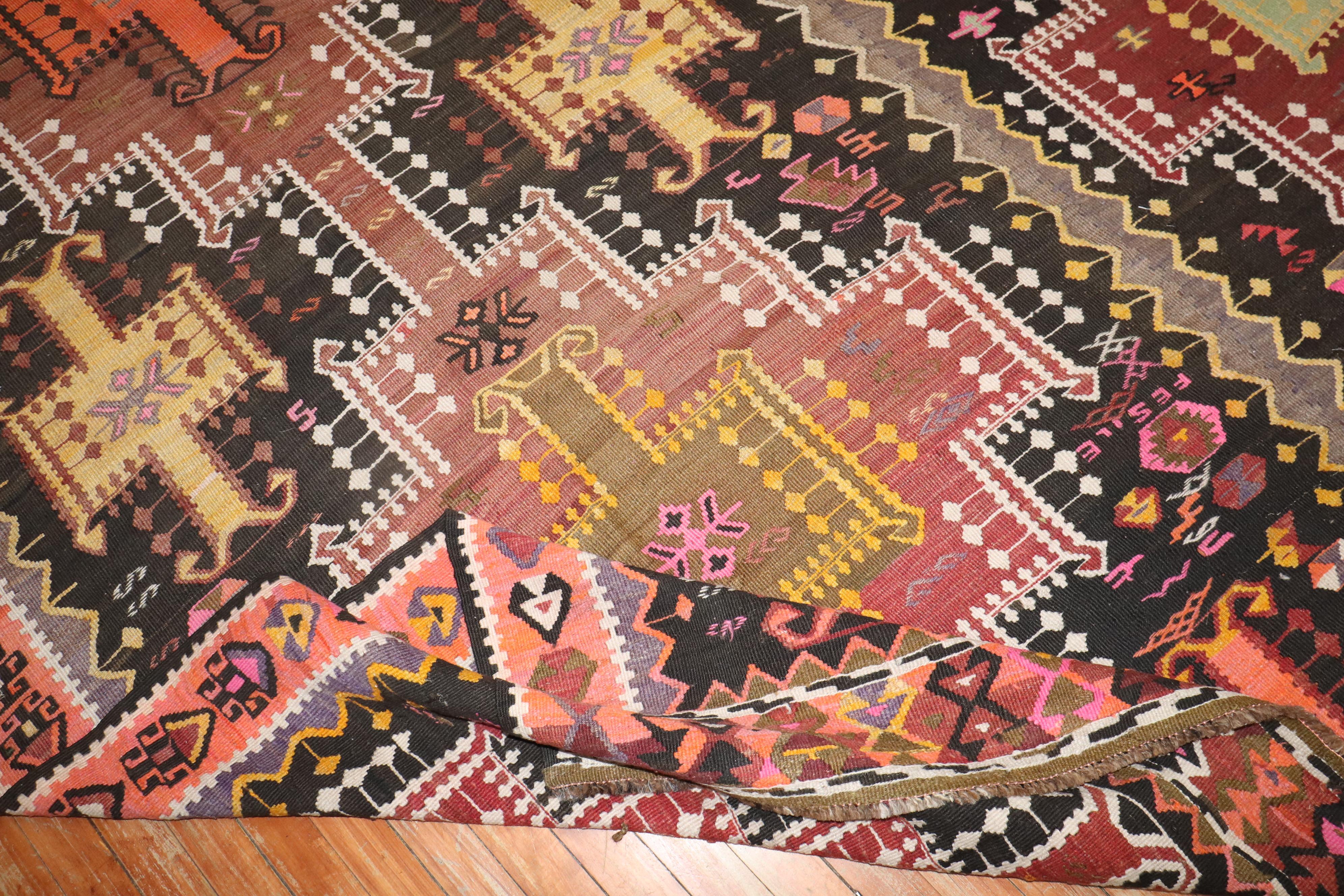 Zabihi Collection Antique Geometric Turkish Kilim In Good Condition For Sale In New York, NY